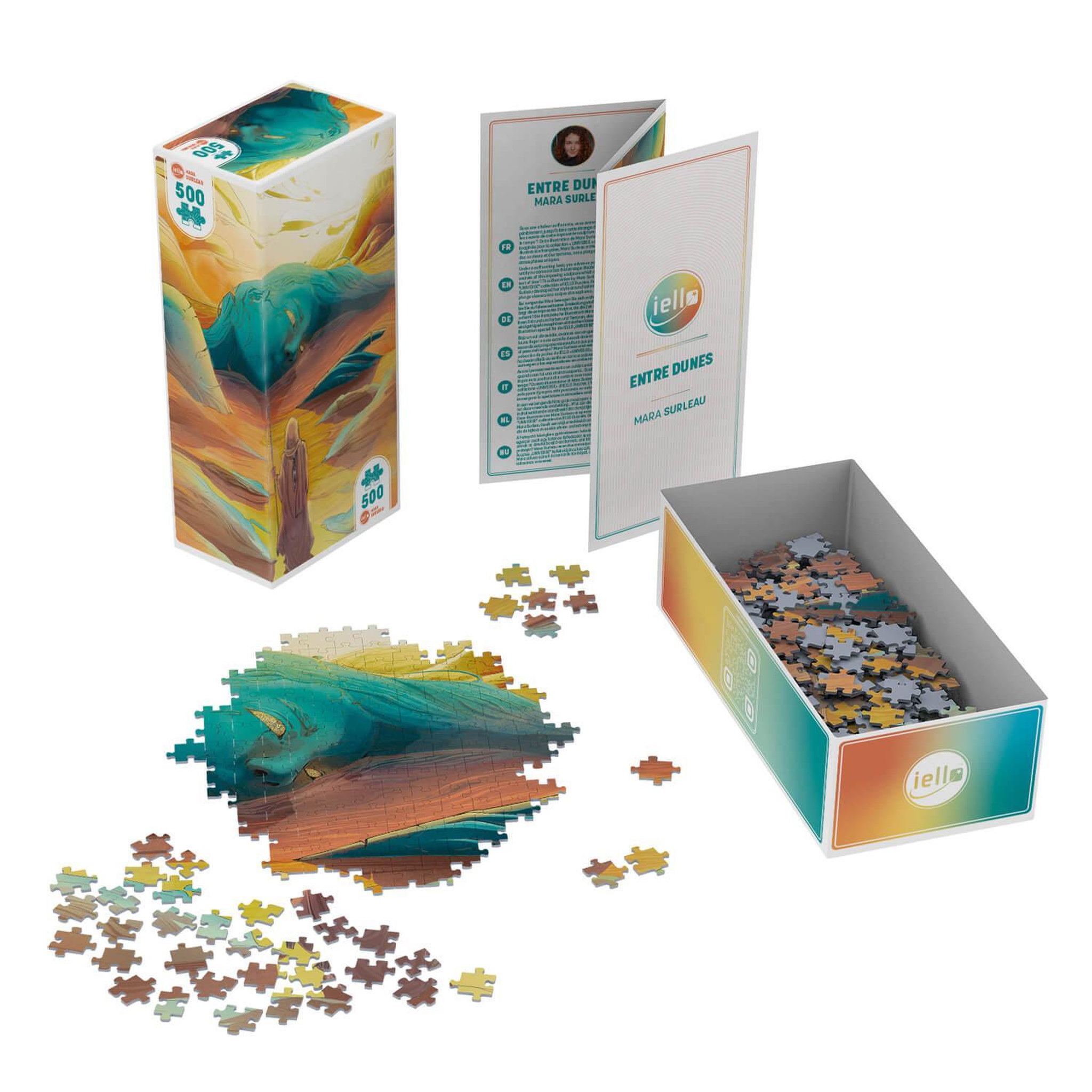 Voir la diapositive 2 : Iello Puzzle 500 pièces – Universe Entre Dunes – Univers désert et science-fiction – Illustration artistique – Adulte – Iello