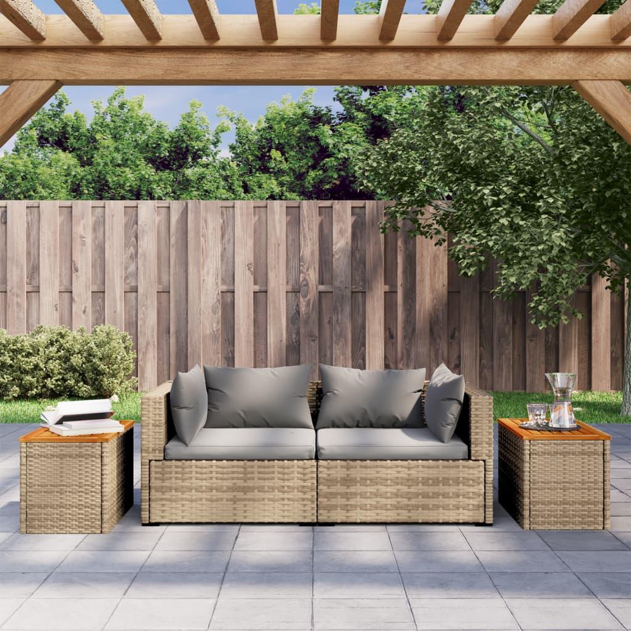 Voir la diapositive 3 : VIDAXL Tables d'appoint de jardin 2 pcs beige rotin bois massif