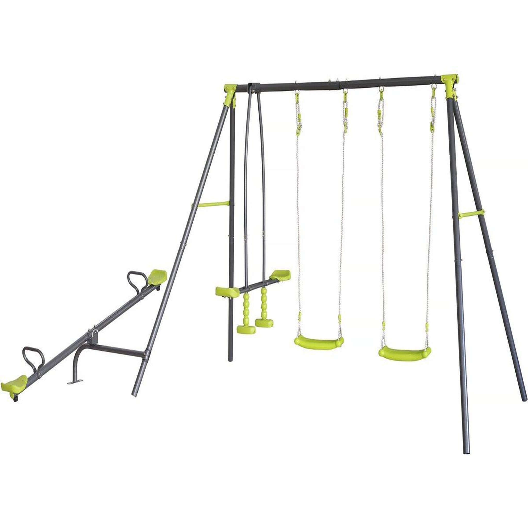 Habitat et Jardin Portique de jeu en métal avec balançoire à bascule  basile  - 4 agrès - vert