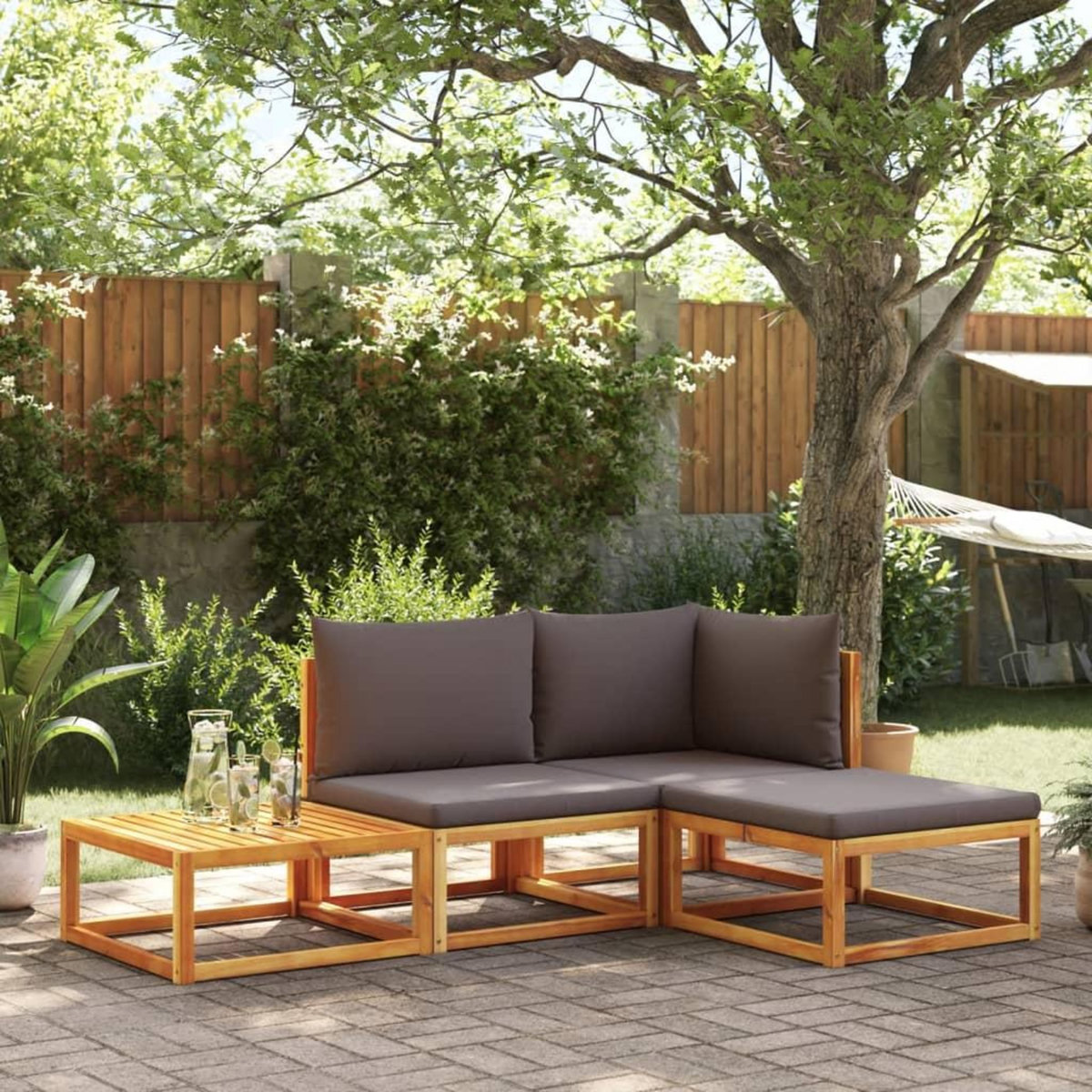 VIDAXL Salon de jardin avec coussins 4 pcs bois d'acacia massif