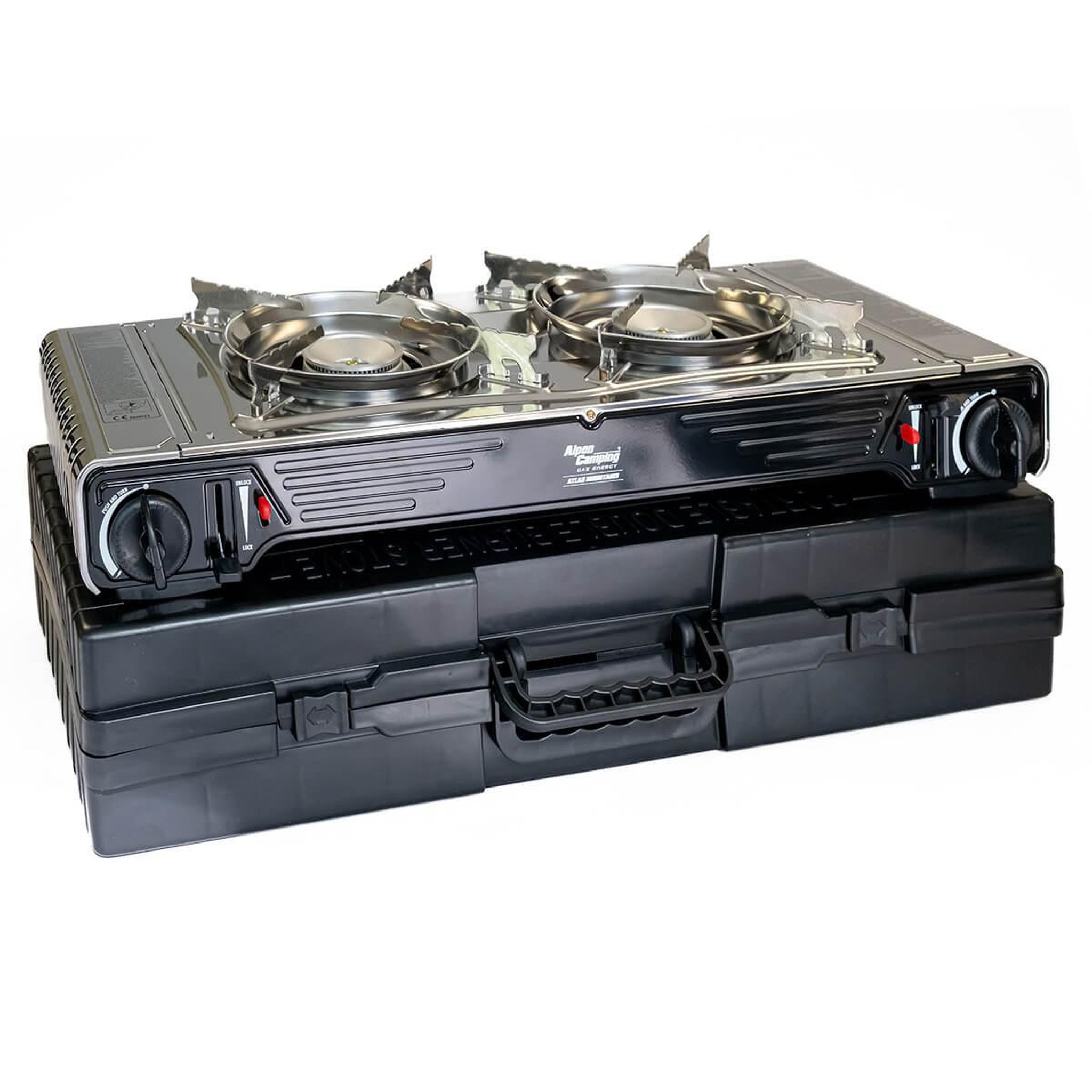 Voir la diapositive 1 : ALPENTECH Réchaud gaz 2 feux 4400W Inox Thermocouple Interieur / Exterieur ATLAS ALPEN