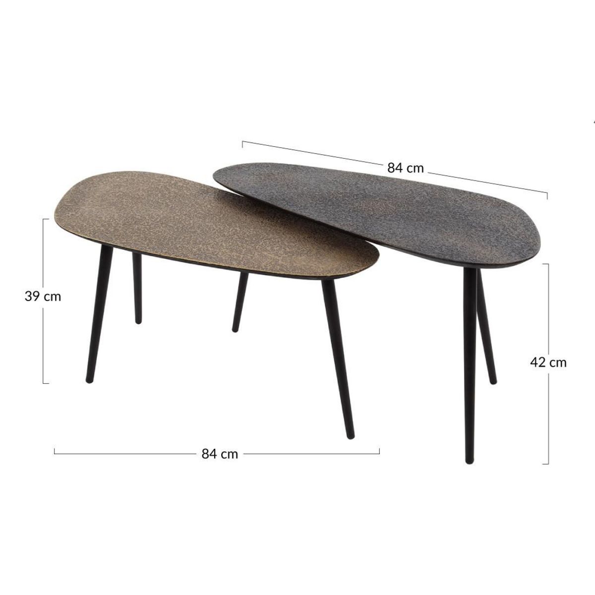 LISA DESIGN Kahoni - lot de 2 tables basses gigognes - doré et noir - 84 cm