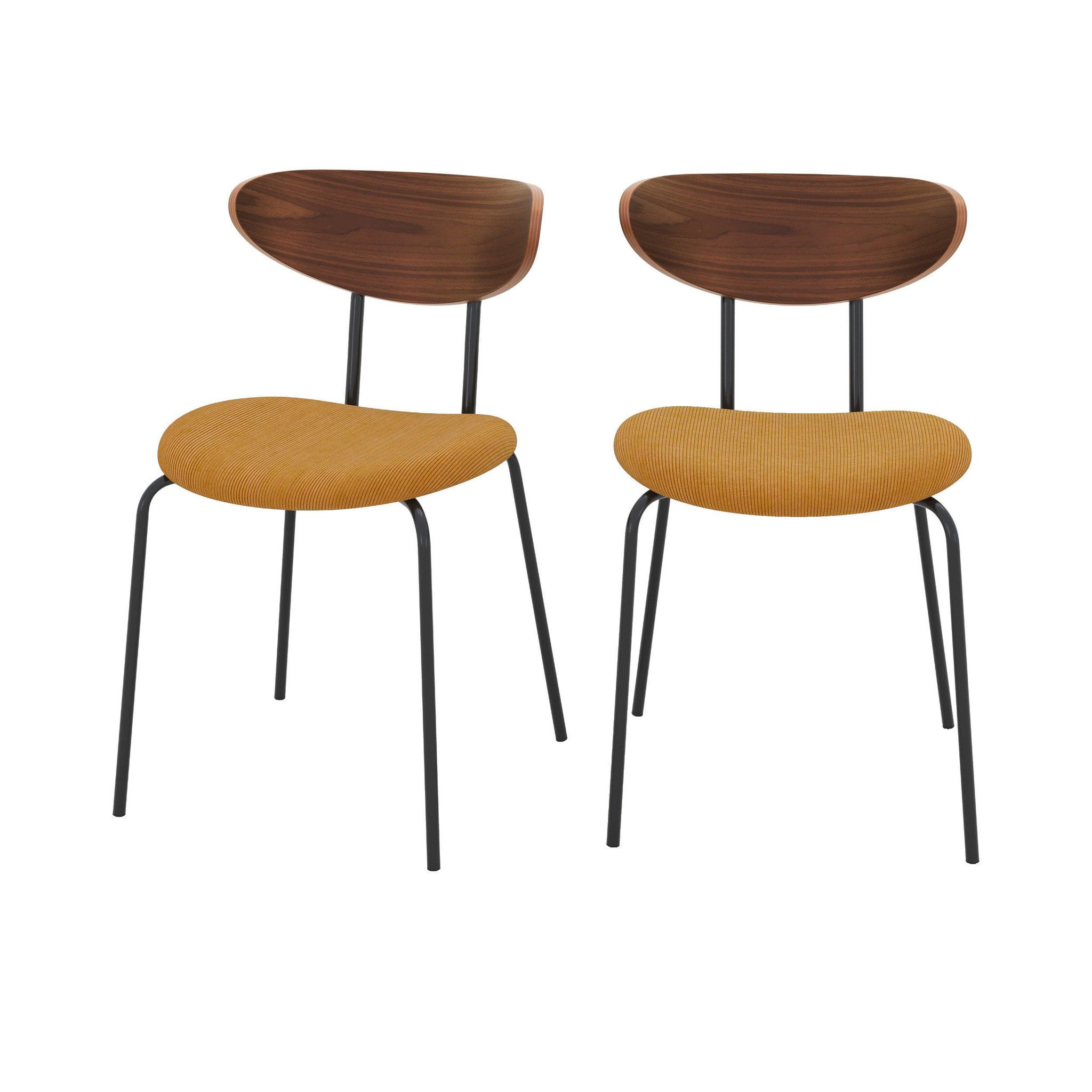 MAISON PAVANE Lot de 2 chaises en velours côtelé jaune moutarde et bois de noyer-jade