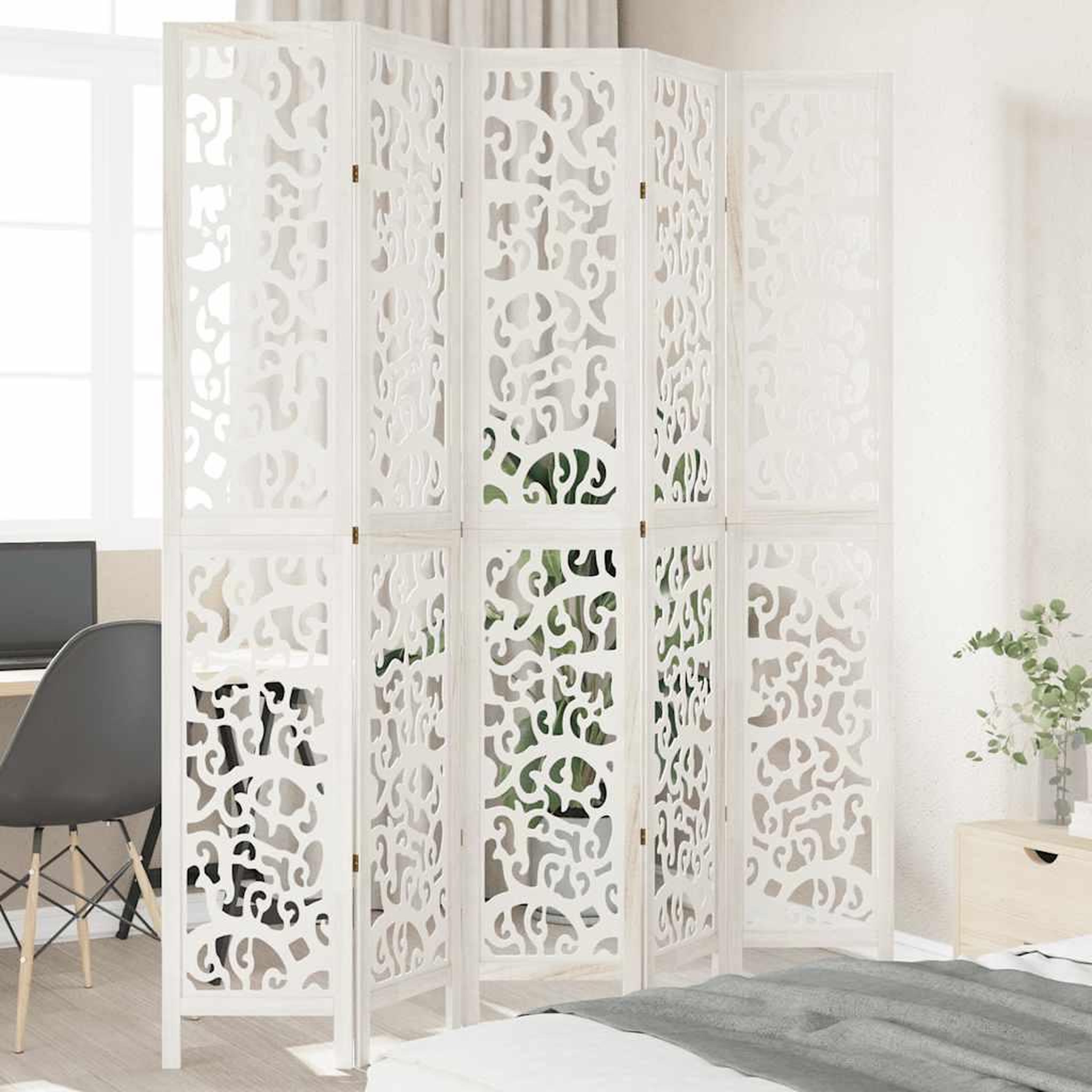VIDAXL Cloison de separation 5 panneaux blanc bois de paulownia massif