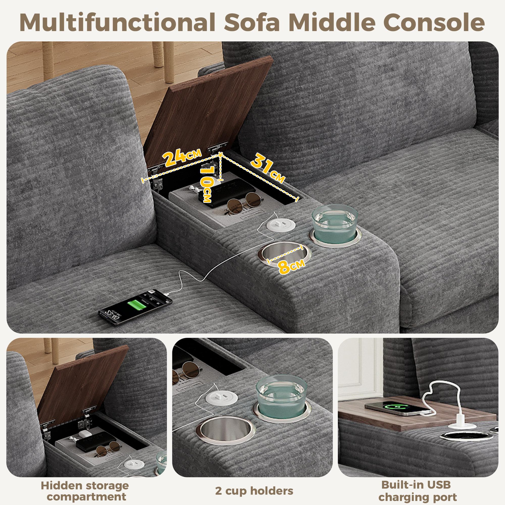 Voir la diapositive 5 : MERAX Canapé d'angle modulable u/l 6 places avec console usb tissu côtelé