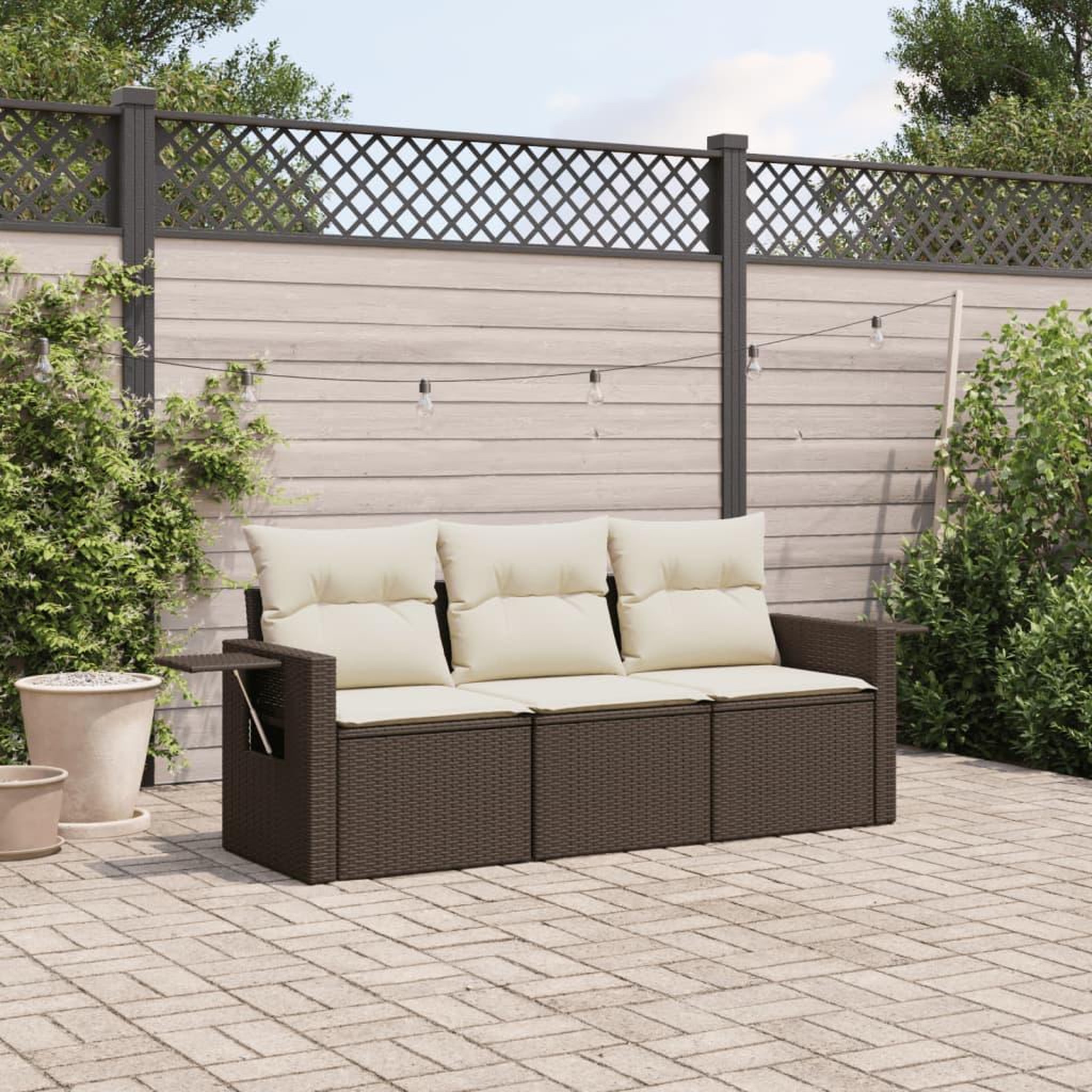 VIDAXL Salon de jardin avec coussins 3 pcs marron resine tressee