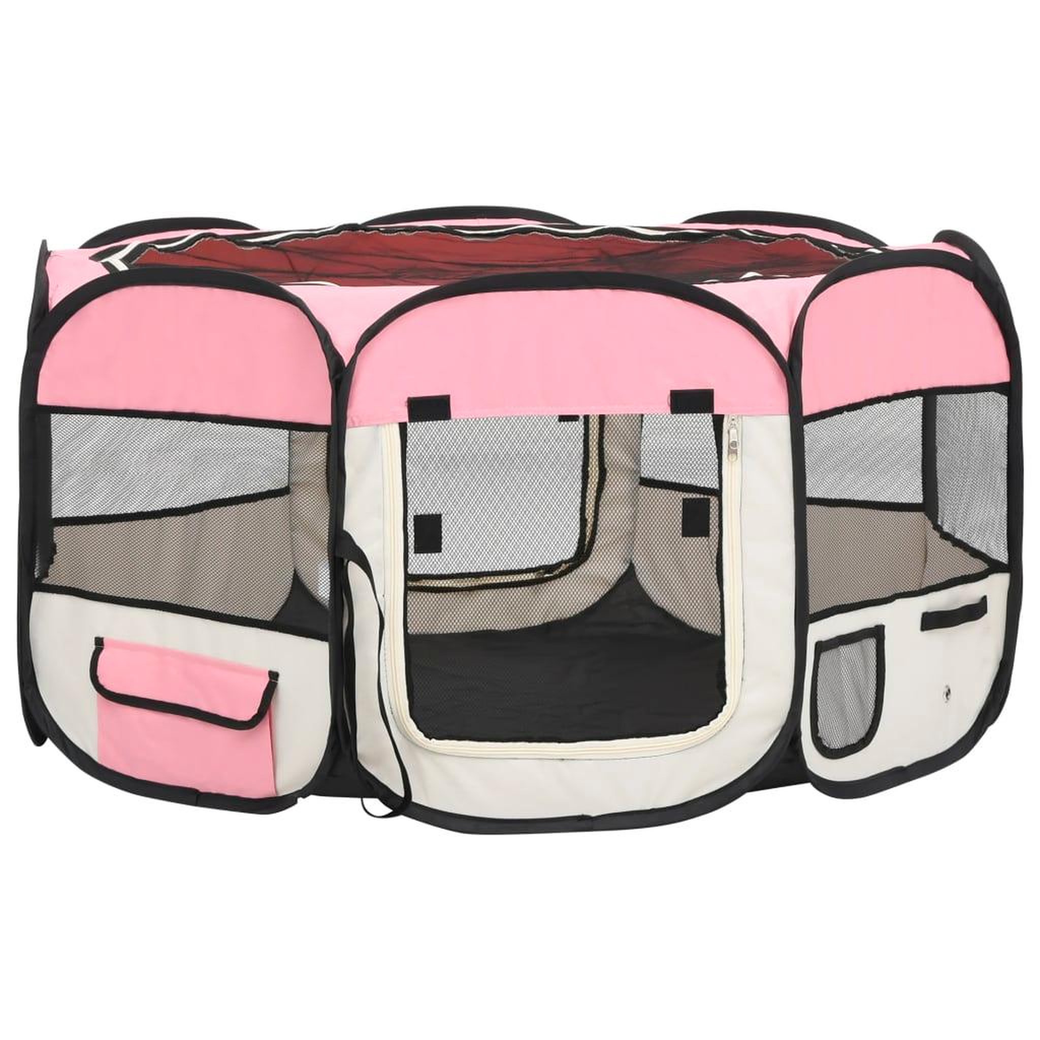 Voir la diapositive 2 : VIDAXL Parc pliable pour chien avec sac de transport Rose 125x125x61cm
