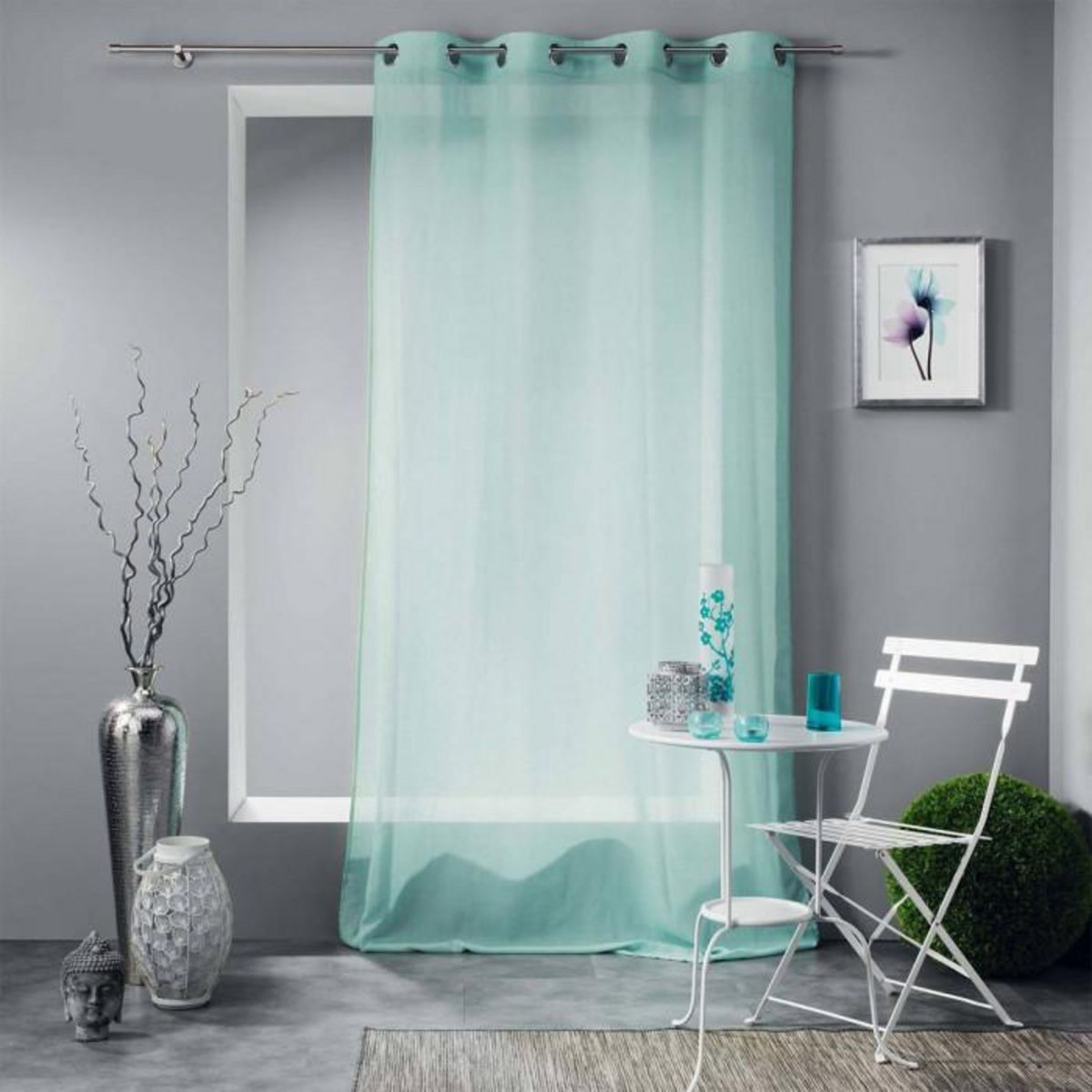 Paris Prix Rideau Voilage à Œillets  Mitsy  140x240cm Bleu Ciel