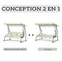 Voir la diapositive 4 : OUTSUNNY Balancelle de jardin 3 places convertible toit inclinaison réglable 2 tablettes support acier époxy gris polyester crème