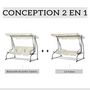 Voir la diapositive 4 : OUTSUNNY Balancelle de jardin 3 places convertible toit inclinaison réglable 2 tablettes support acier époxy gris polyester crème