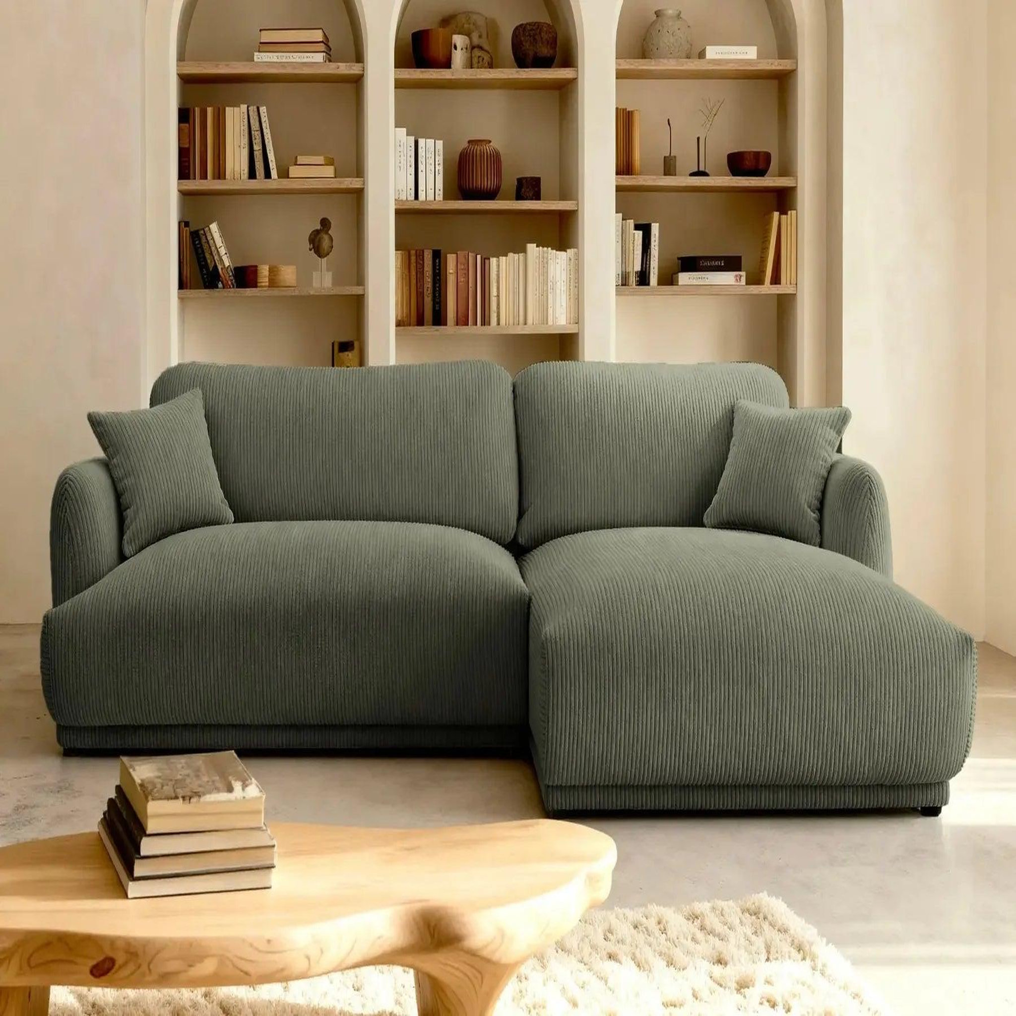 Voir la diapositive 3 : CASANOVA PARIS Rosalie - canapé d'angle petit velours côtelé 3 places gauche