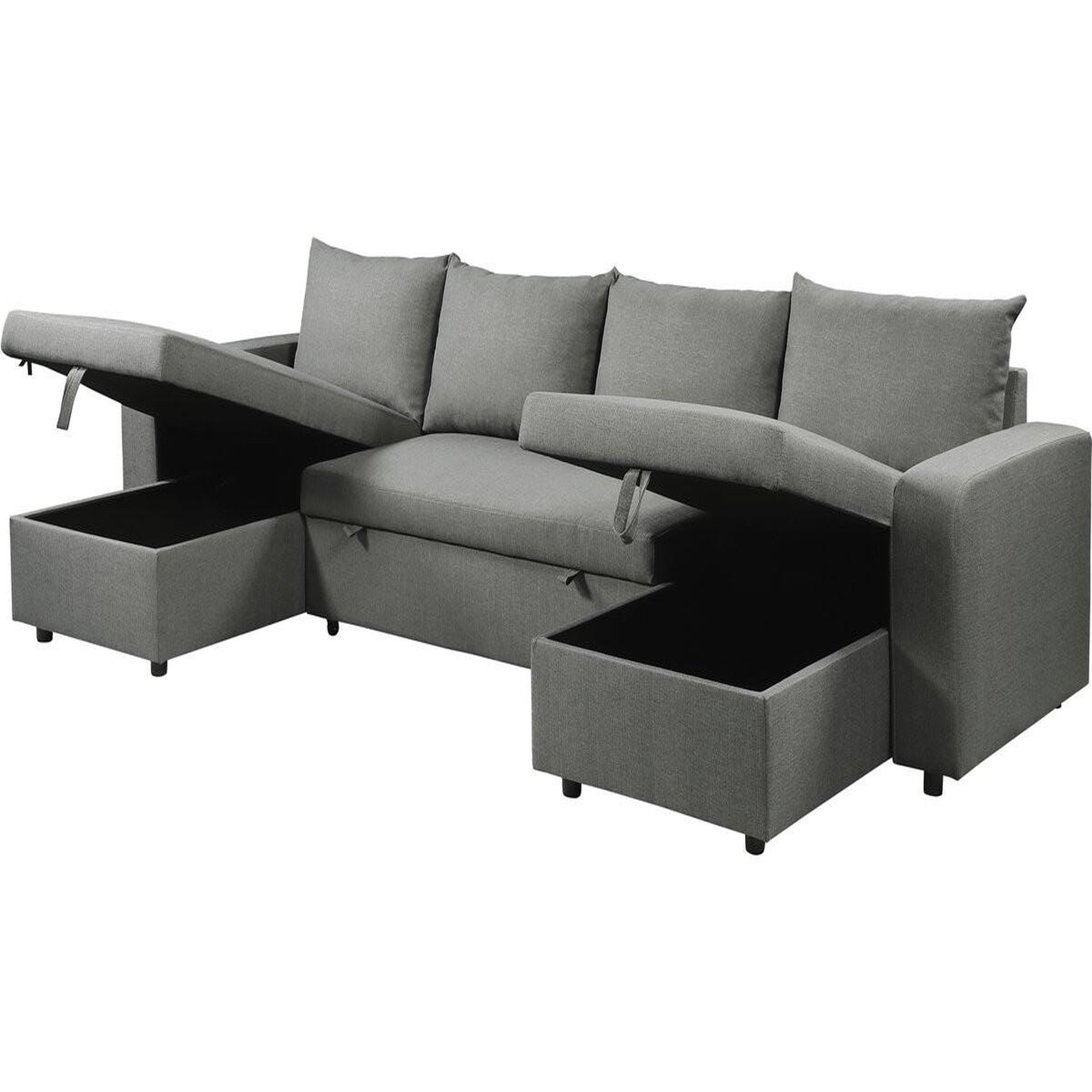 Voir la diapositive 4 : Habitat et Jardin Canapé d'angle panoramique convertible en tissu  victor  - 4 places - gris