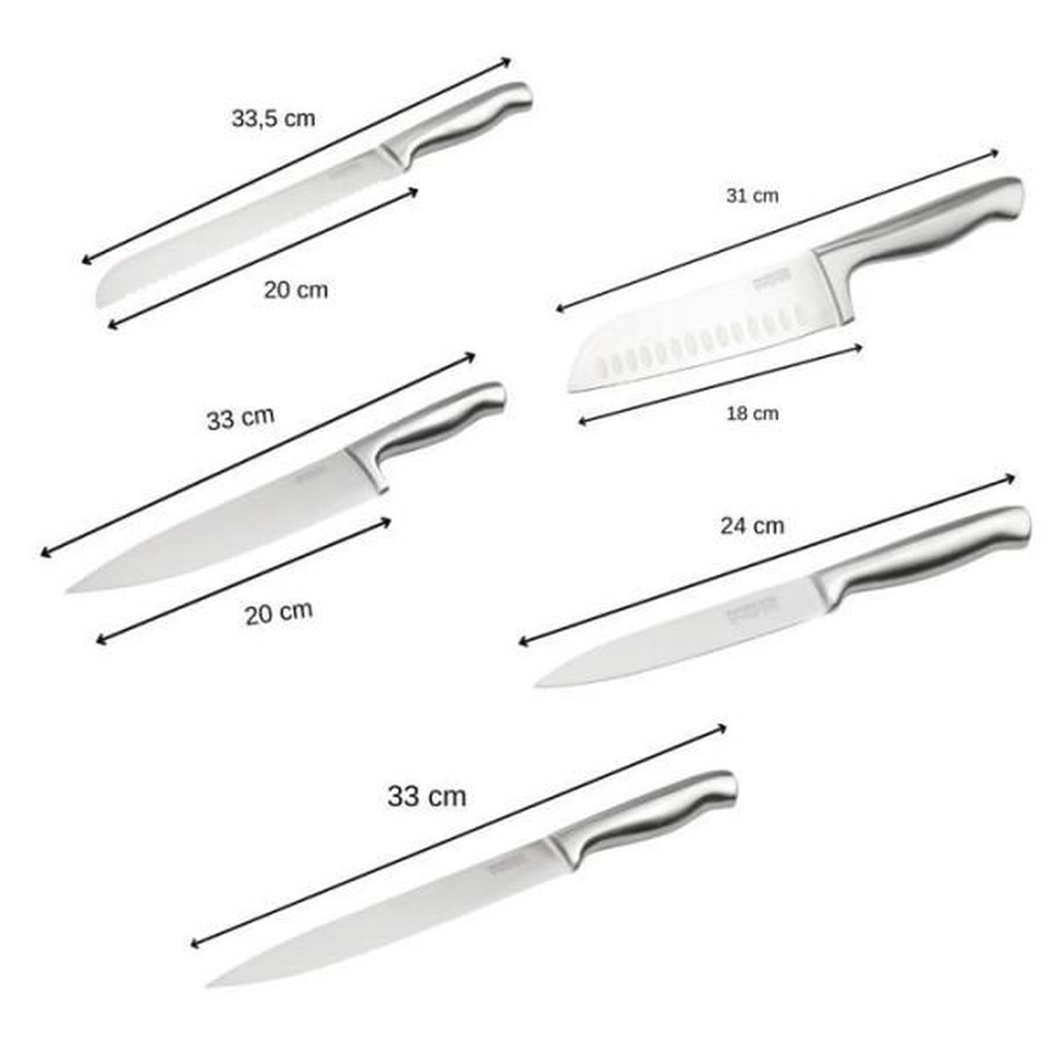 Voir la diapositive 3 : NIROSTA Ensemble de 5 couteaux de cuisine professionnels - NIROSTA - Inox - 24 a 33,5 cm