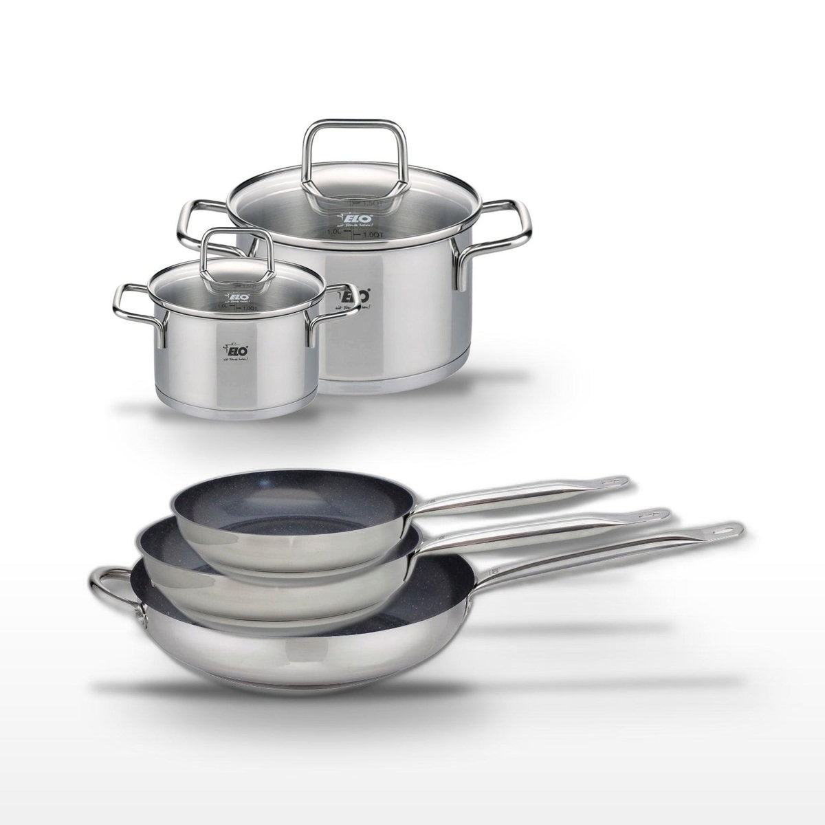 ELO Lot de 3 Poêles céramiques Elo Profi Therm Platinum 24/28/32 cm et 2 Faitouts