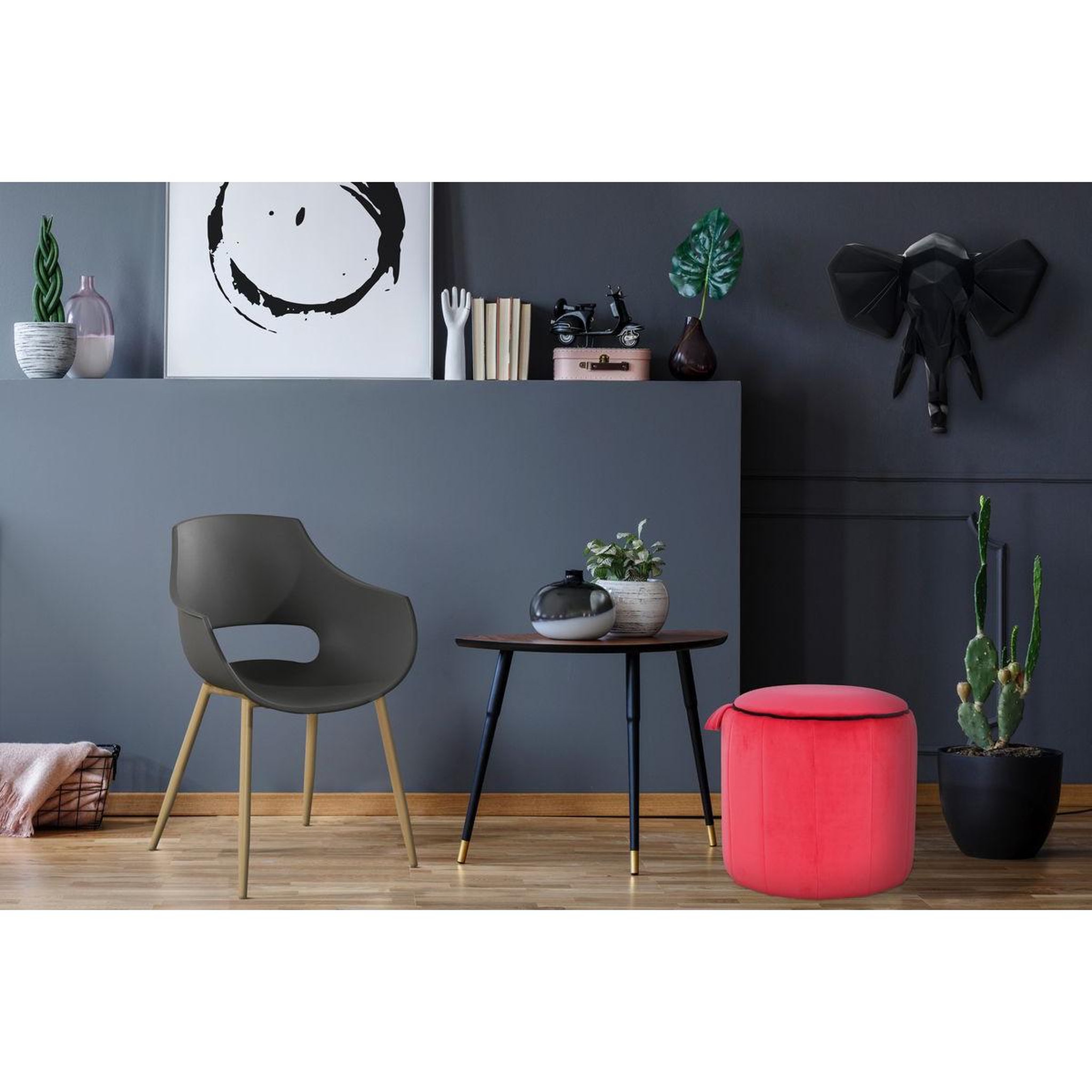 Voir la diapositive 3 : Paris Prix Pouf rond velours  reese  43cm rouge