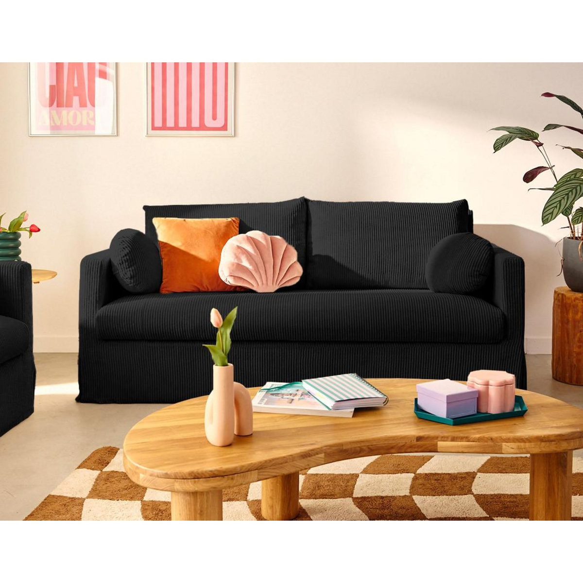 LISA DESIGN Serena - canapé droit déhoussable 3 places en velours côtelé