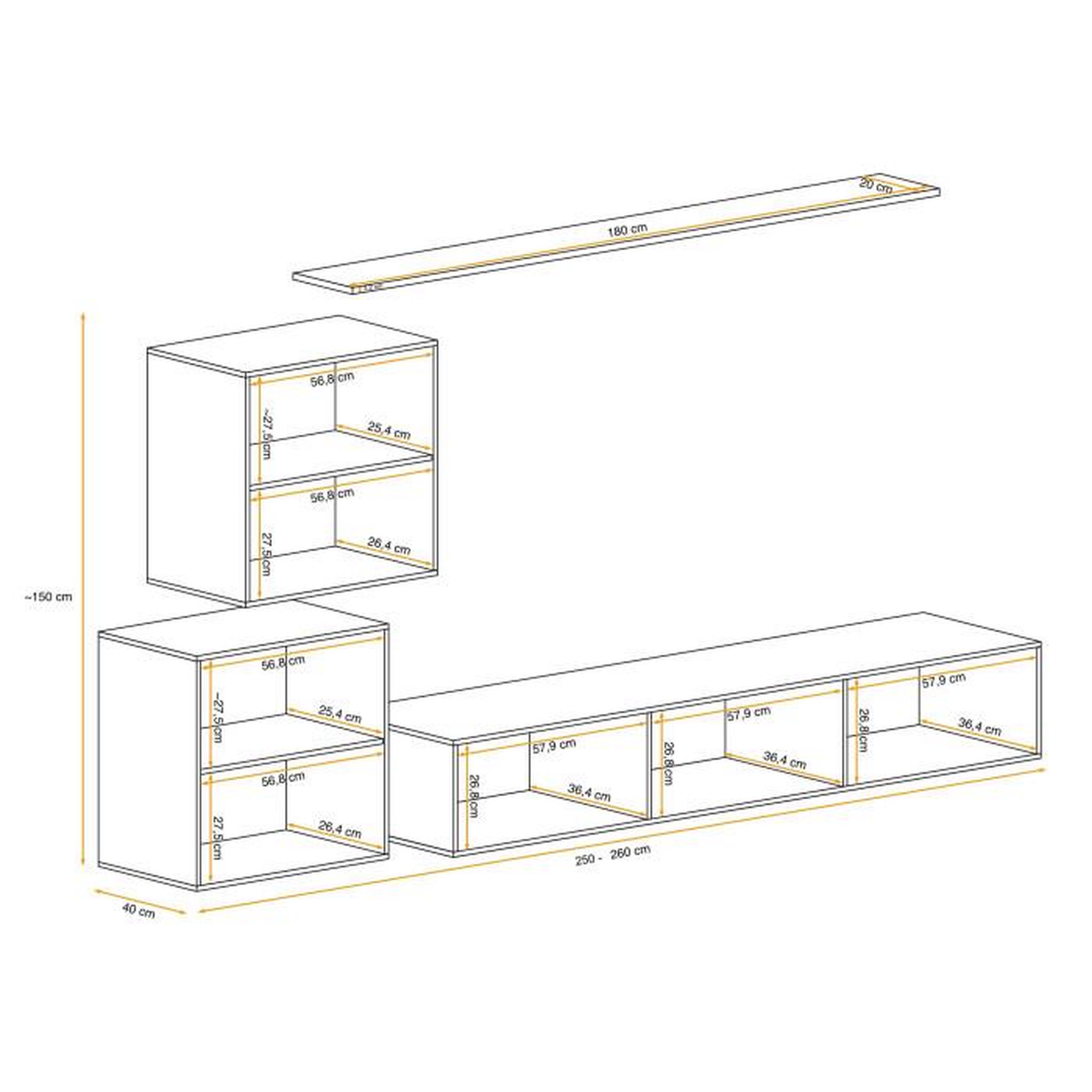 Voir la diapositive 3 : Paris Prix Meuble TV Mural Design  Switch V  250cm Naturel & Blanc