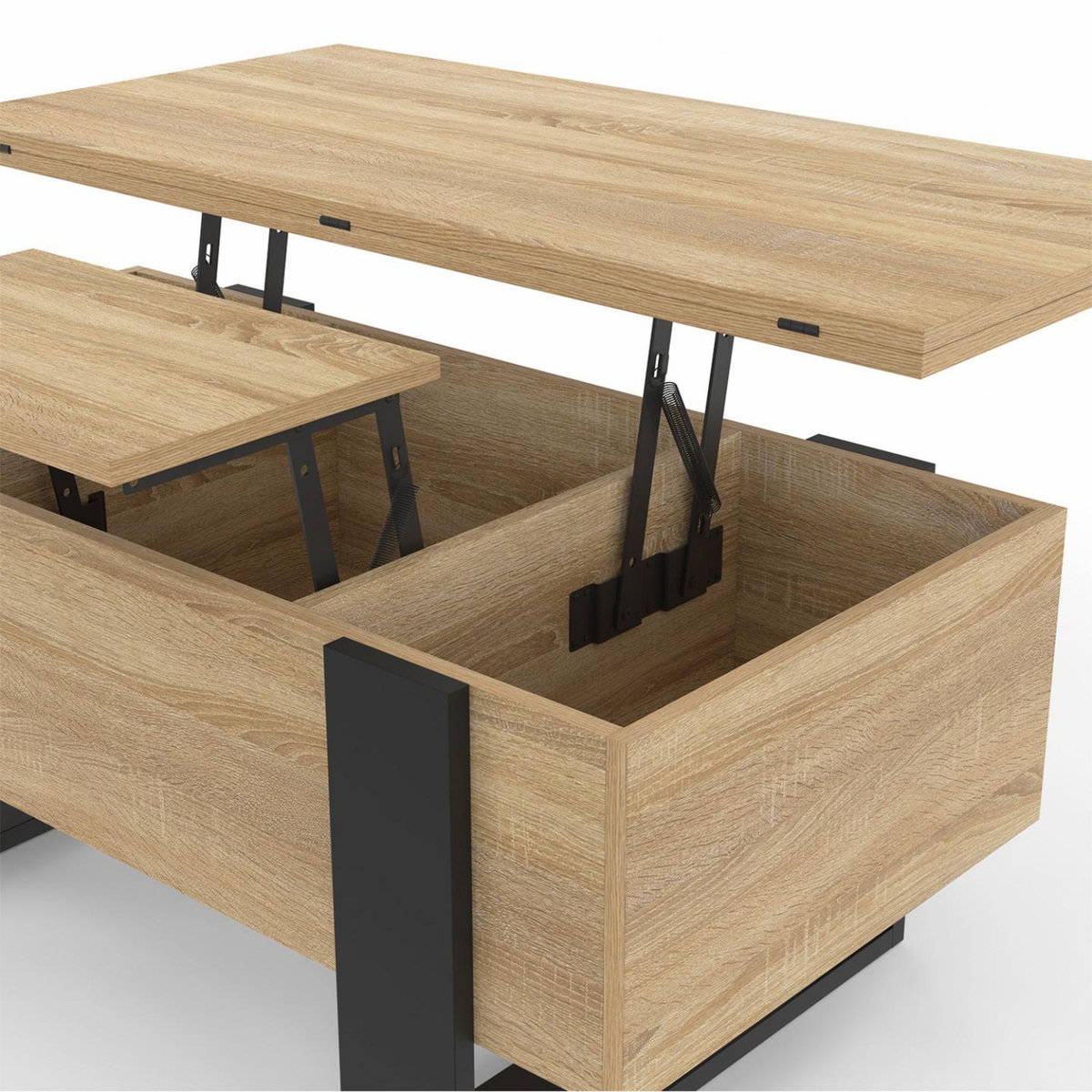 ID MARKET Table basse plateau relevable rectangulaire convertible en table à manger PHOENIX 97,5 cm bois et noir