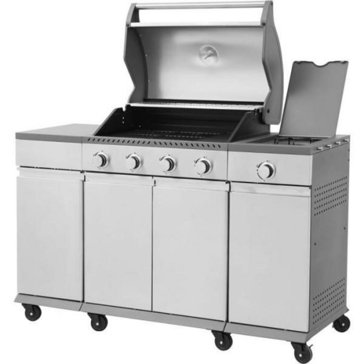 AAAAA Barbecue a gaz - COOKING BOX - BRISBANE - Cuisine inox - 142 X 57 X 112 cm - Gris