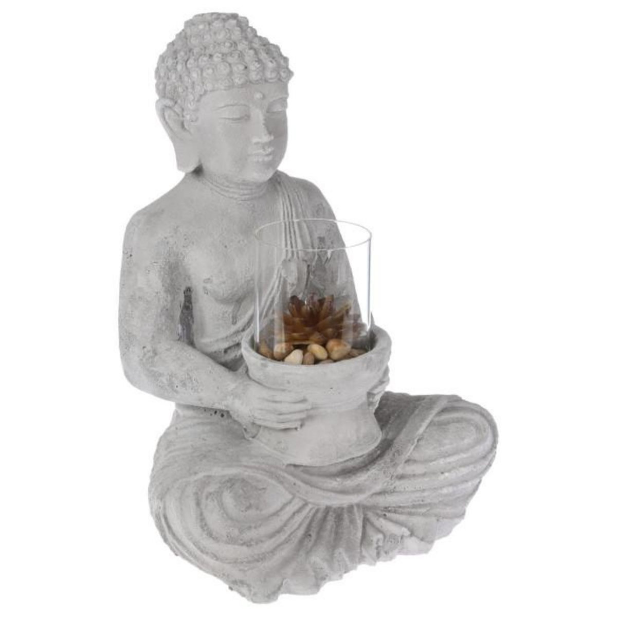 ATMOSPHERA Photophore en Ciment  Bouddha Assis  40cm Gris