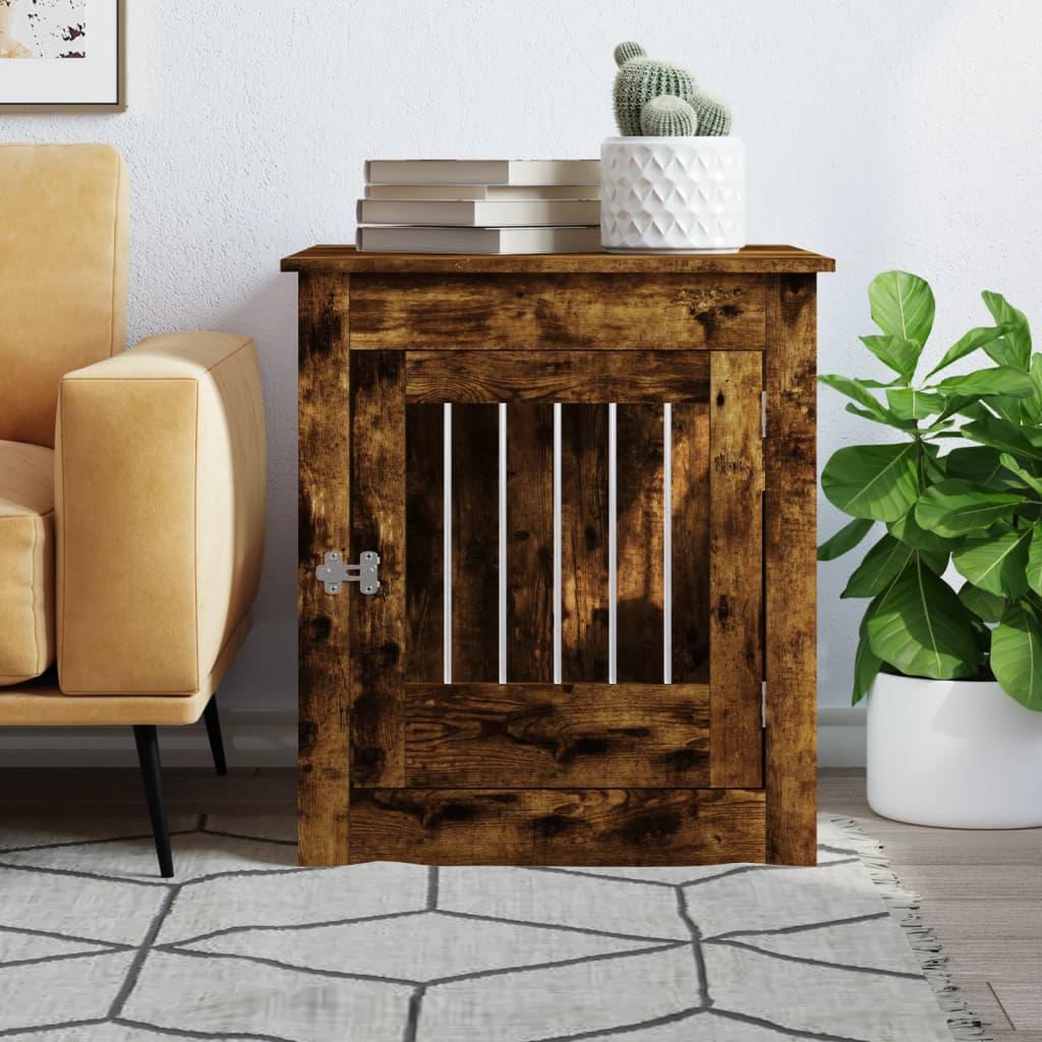 Voir la diapositive 3 : VIDAXL Meuble de cage pour chiens chene fume 64,5x80x71 cm