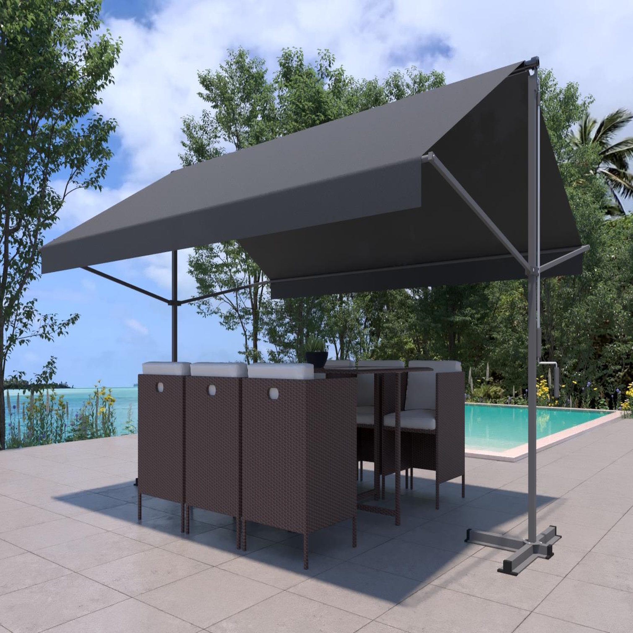 Voir la diapositive 2 : CONCEPT USINE Store banne double pente manuel 4 x 15-15 m taupe iseo