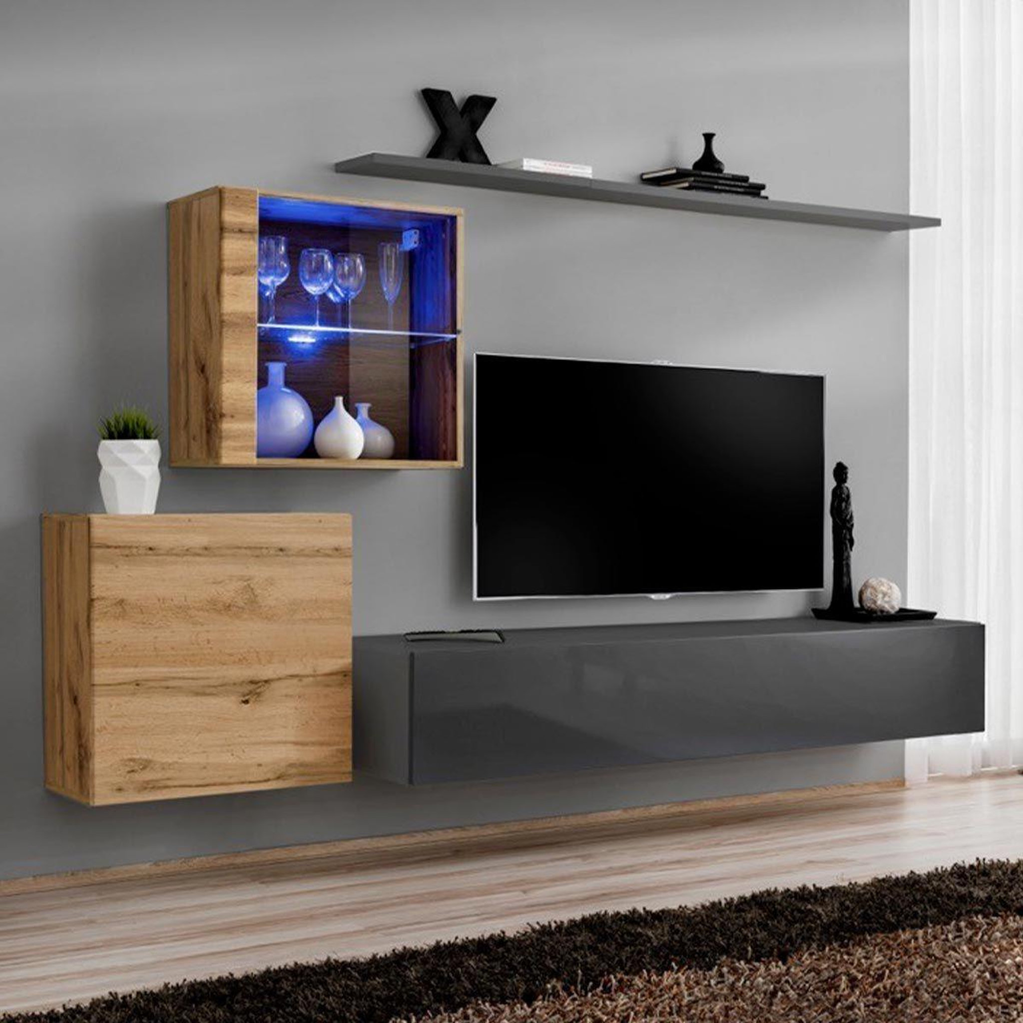 Voir la diapositive 1 : Paris Prix Meuble tv mural design  switch xv  260cm gris & naturel