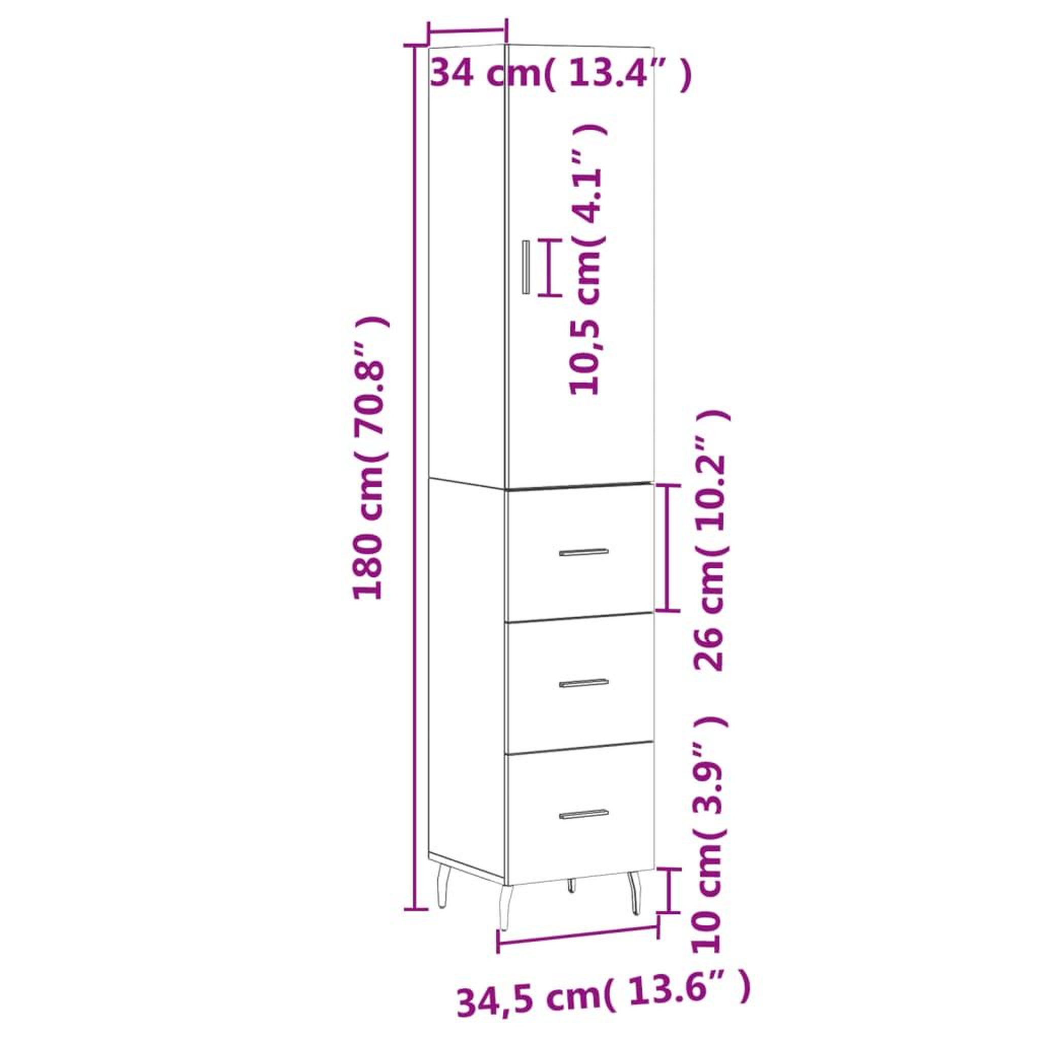 Voir la diapositive 6 : VIDAXL Buffet haut Sonoma gris 34,5x34x180 cm Bois d'ingenierie