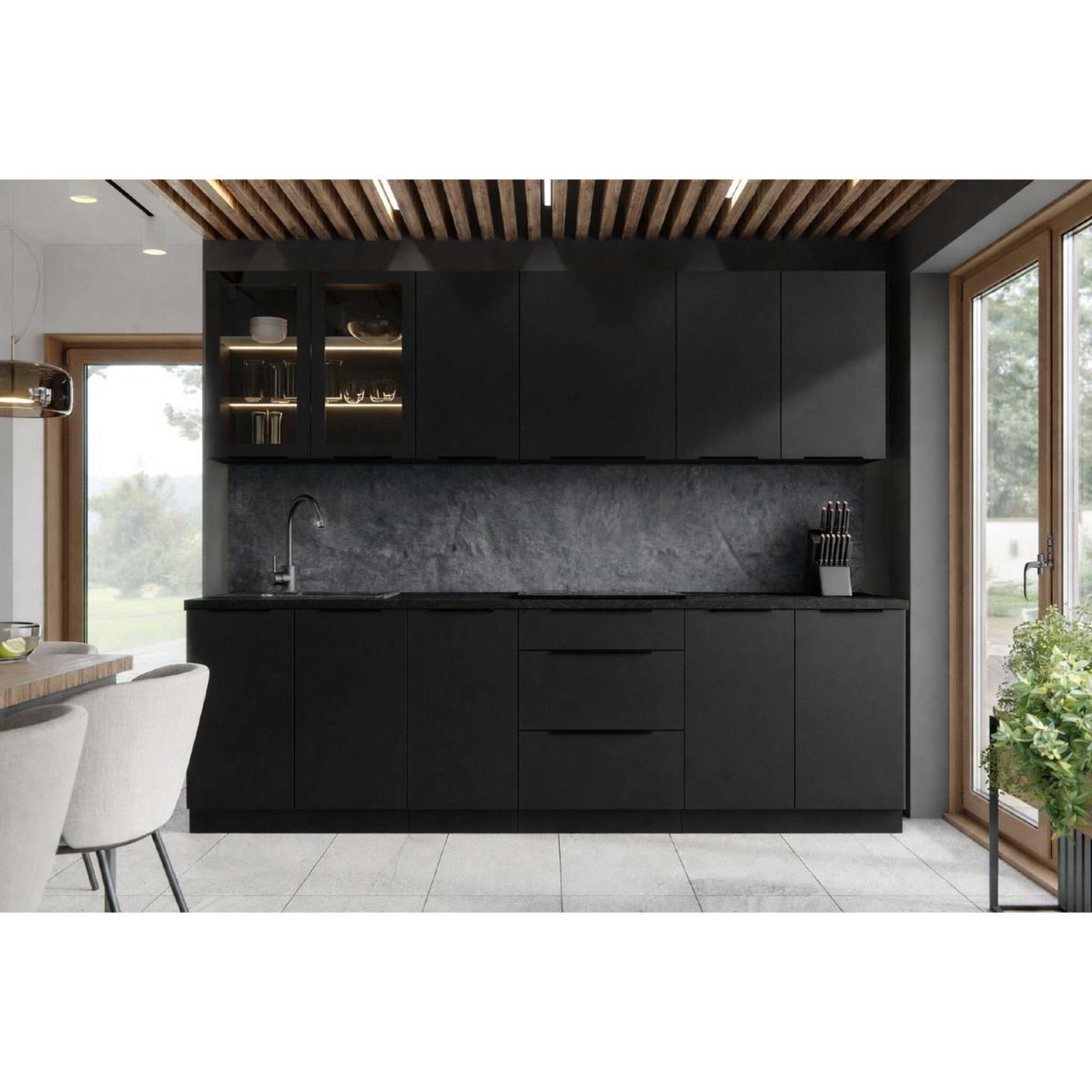 Voir la diapositive 3 : JLC KREATION Cuisine complète moderne noire 260cm MAO