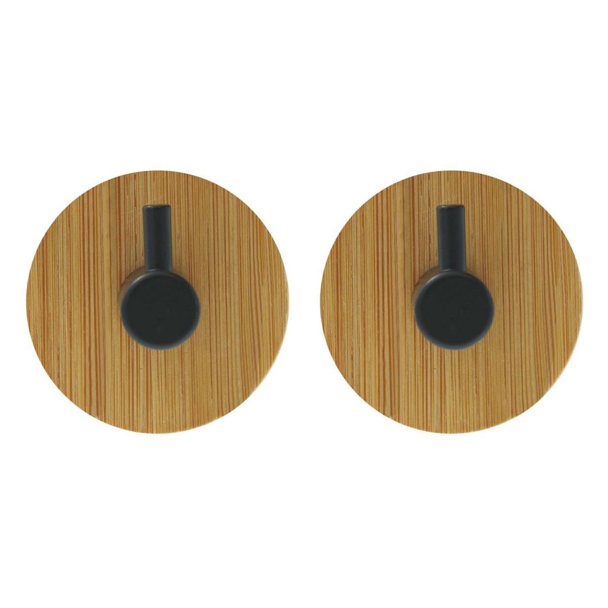 Paris Prix Lot de 2 Patères Adhésives en Bambou  Fixeo  5cm Naturel & Noir