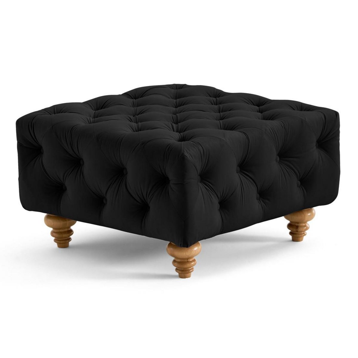 LISA DESIGN Walter - pouf chesterfield en velours - pieds bois