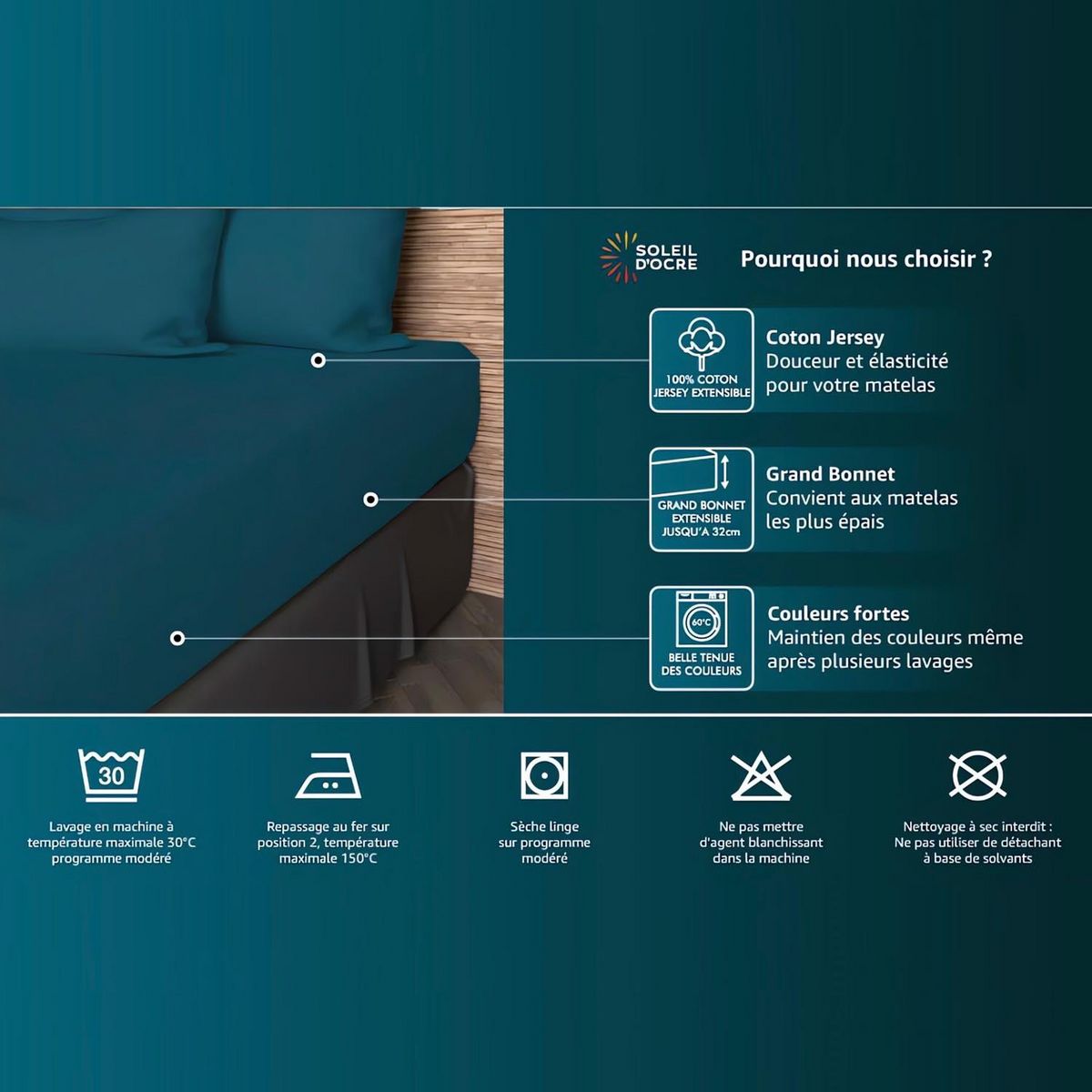 SOLEIL D'OCRE Drap housse en coton JERSEY, par Soleil d'ocre