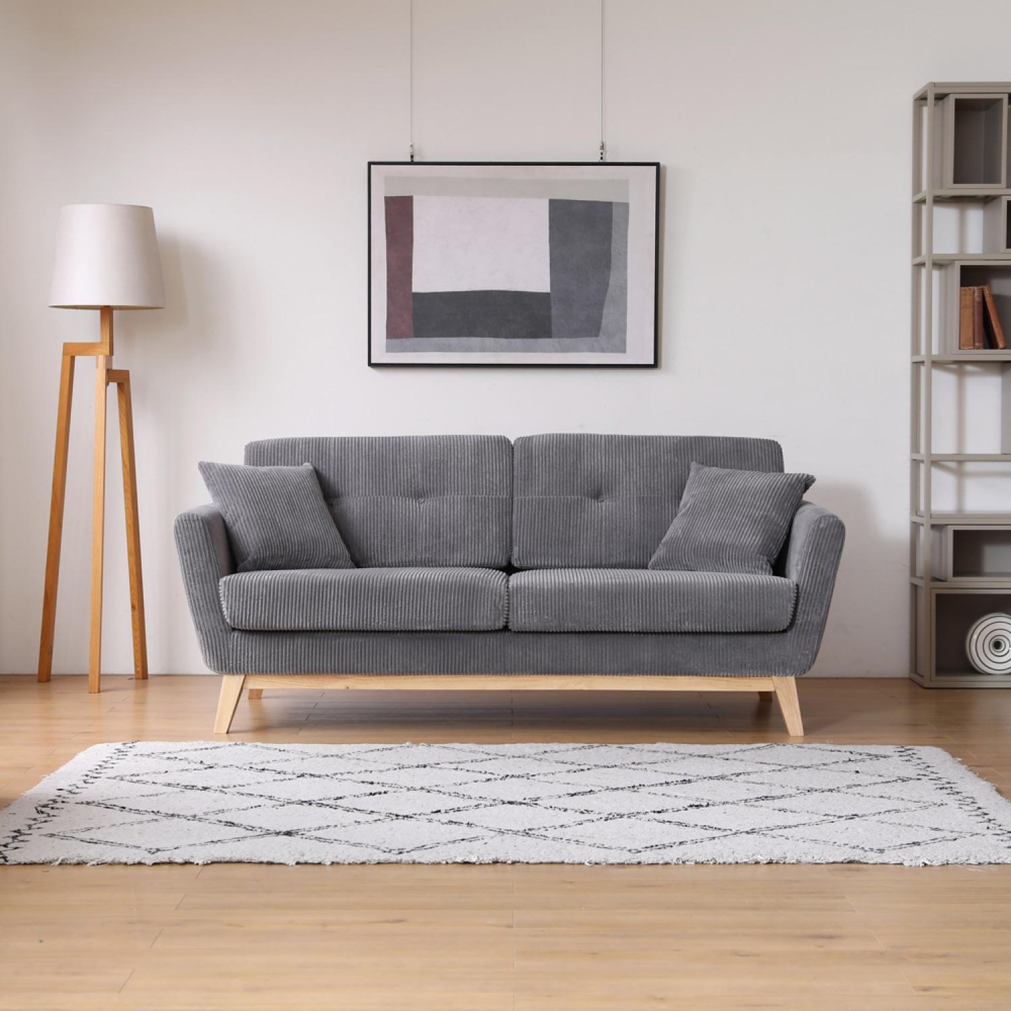 Voir la diapositive 2 : CONCEPT USINE Canapé 3 places scandinave velours côtelé gris HOGA