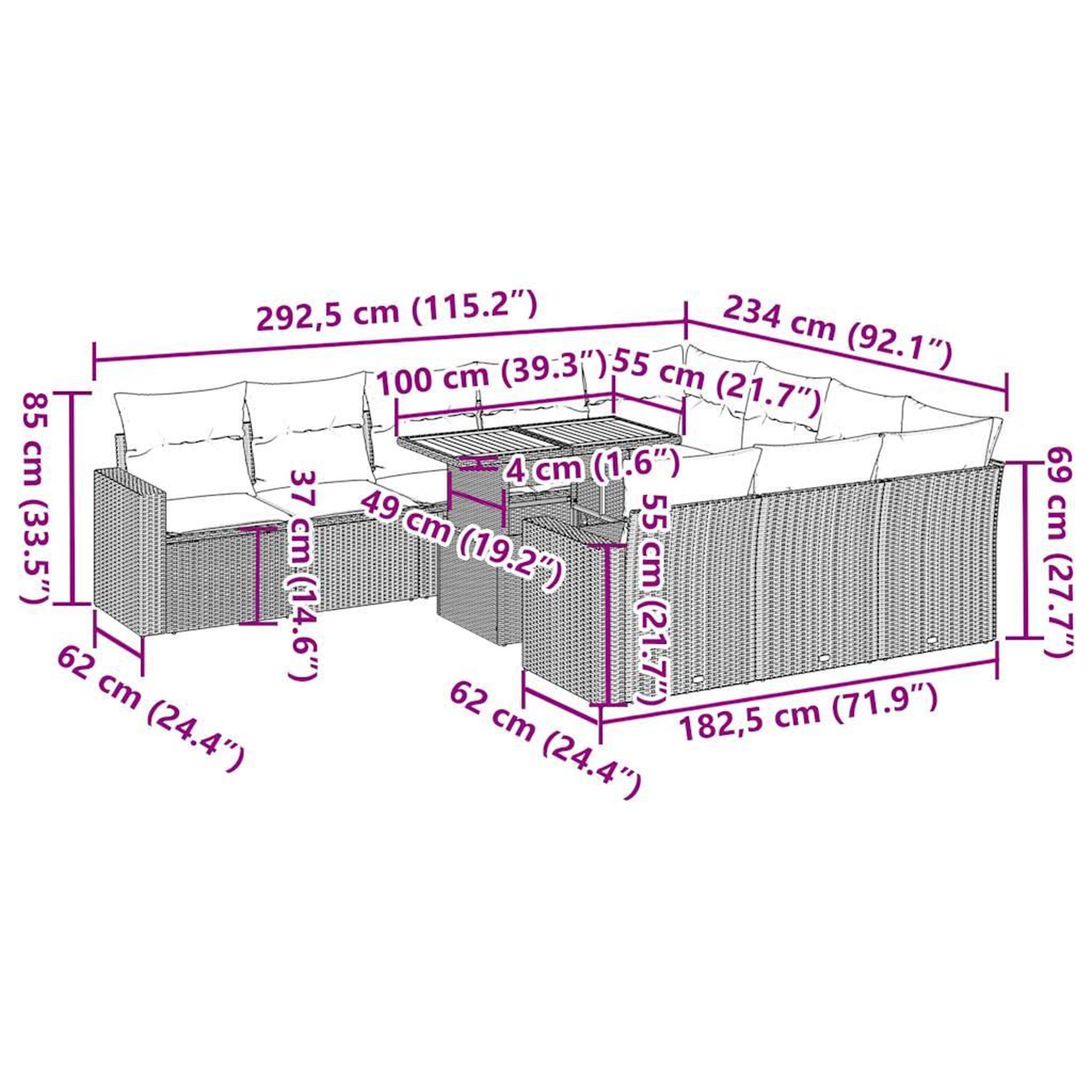 Voir la diapositive 6 : VIDAXL Salon de jardin 11 pcs avec coussins beige resine tressee