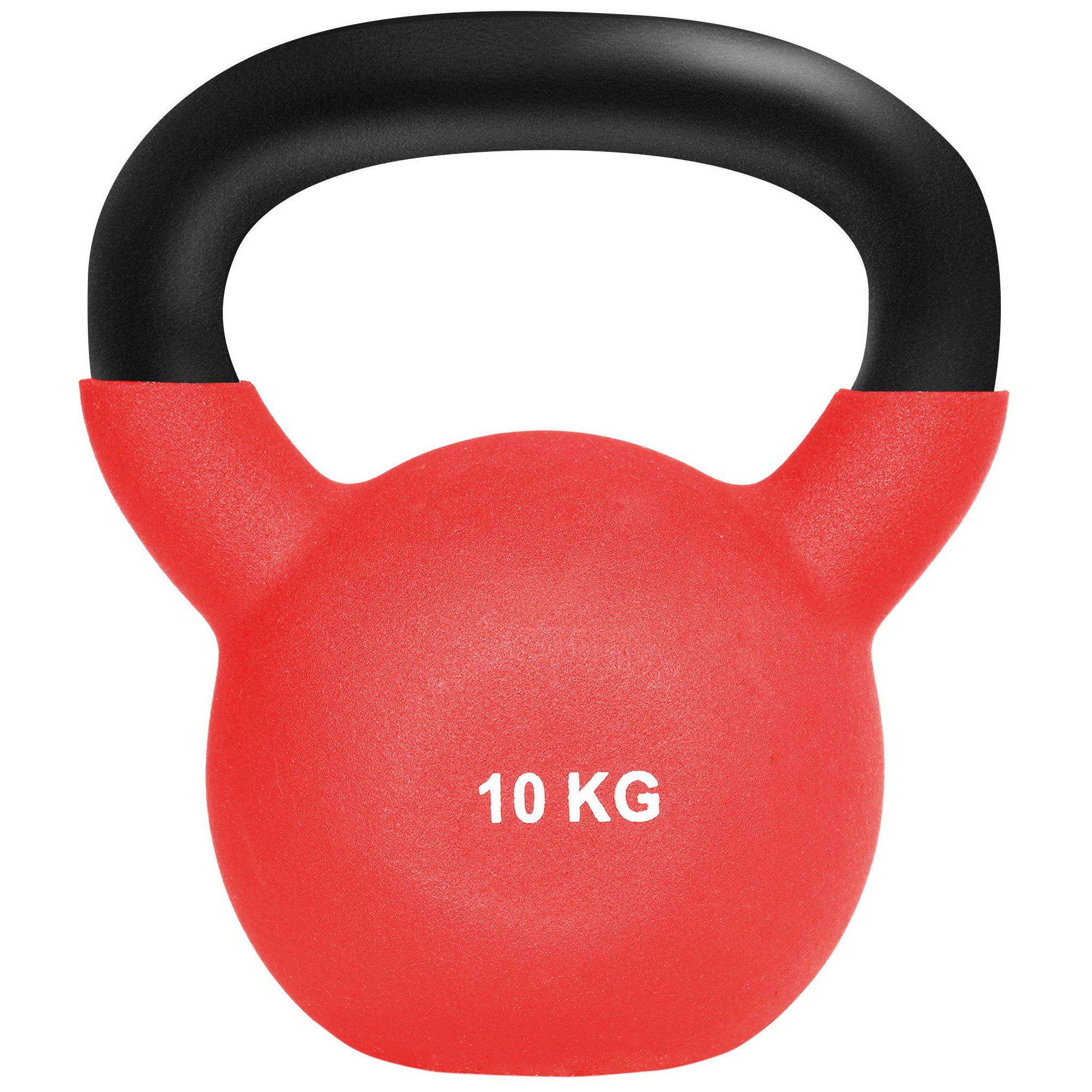 HOMCOM Kettlebell 10 kg en métal large poignée antidérapante fond plat rouge noir