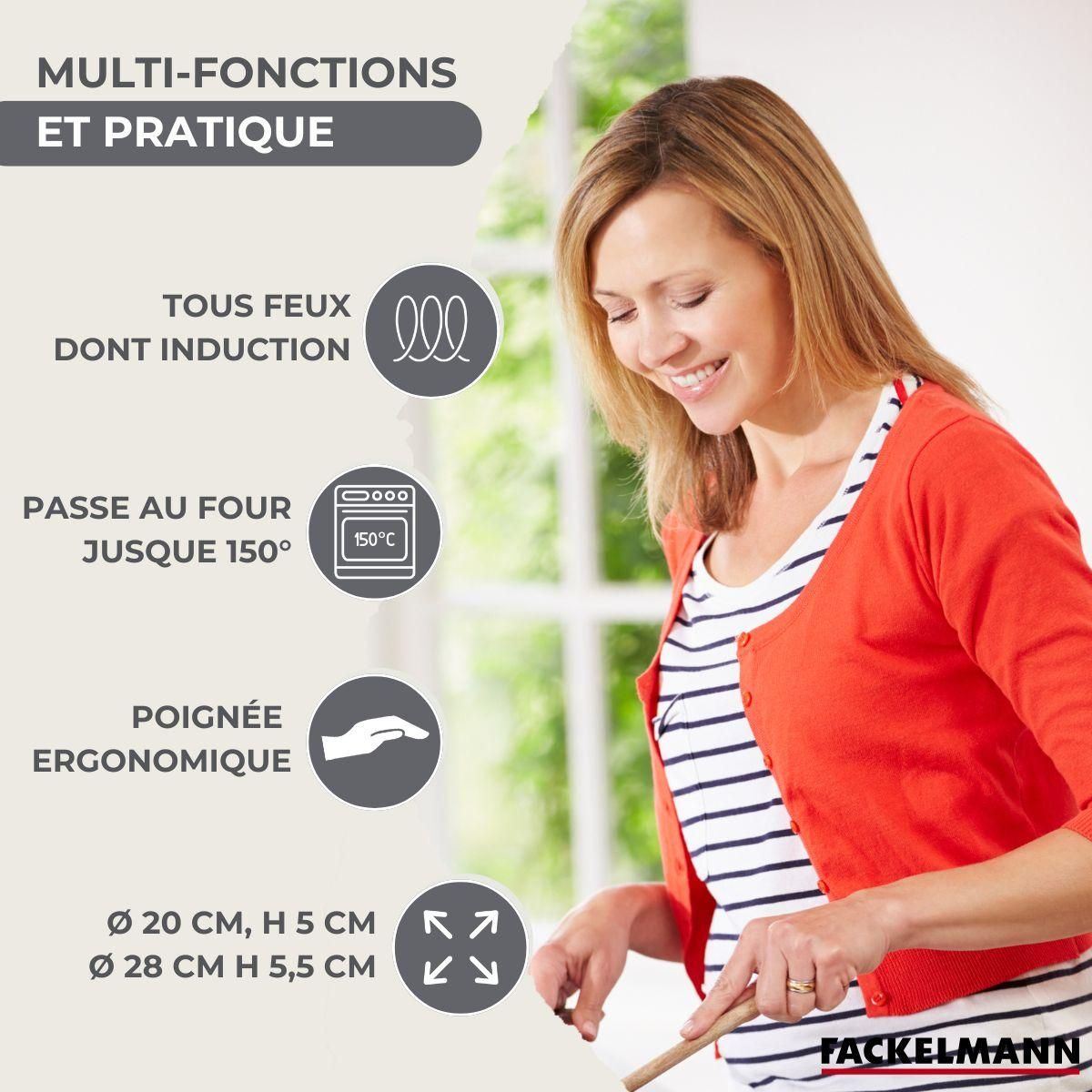 Fackelmann Set 2 poêles 20 et 28 cm en inox, couvercles verre et 6 ustensiles Fackelmann Geneva