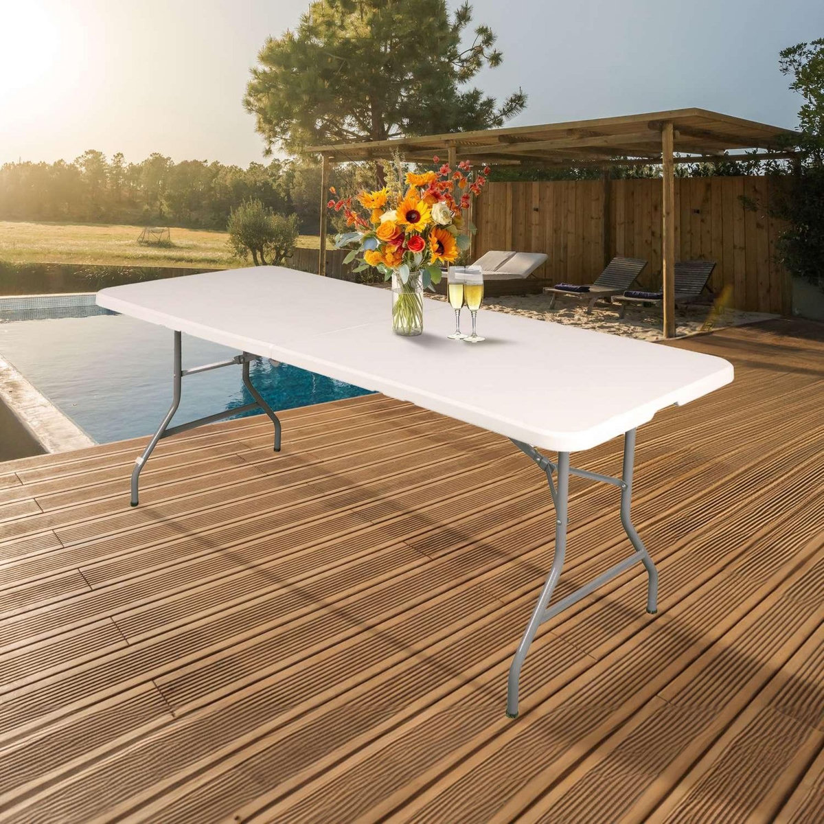 SUNNYDAYS Table de réception pliante pour 8 personnes - Blanc