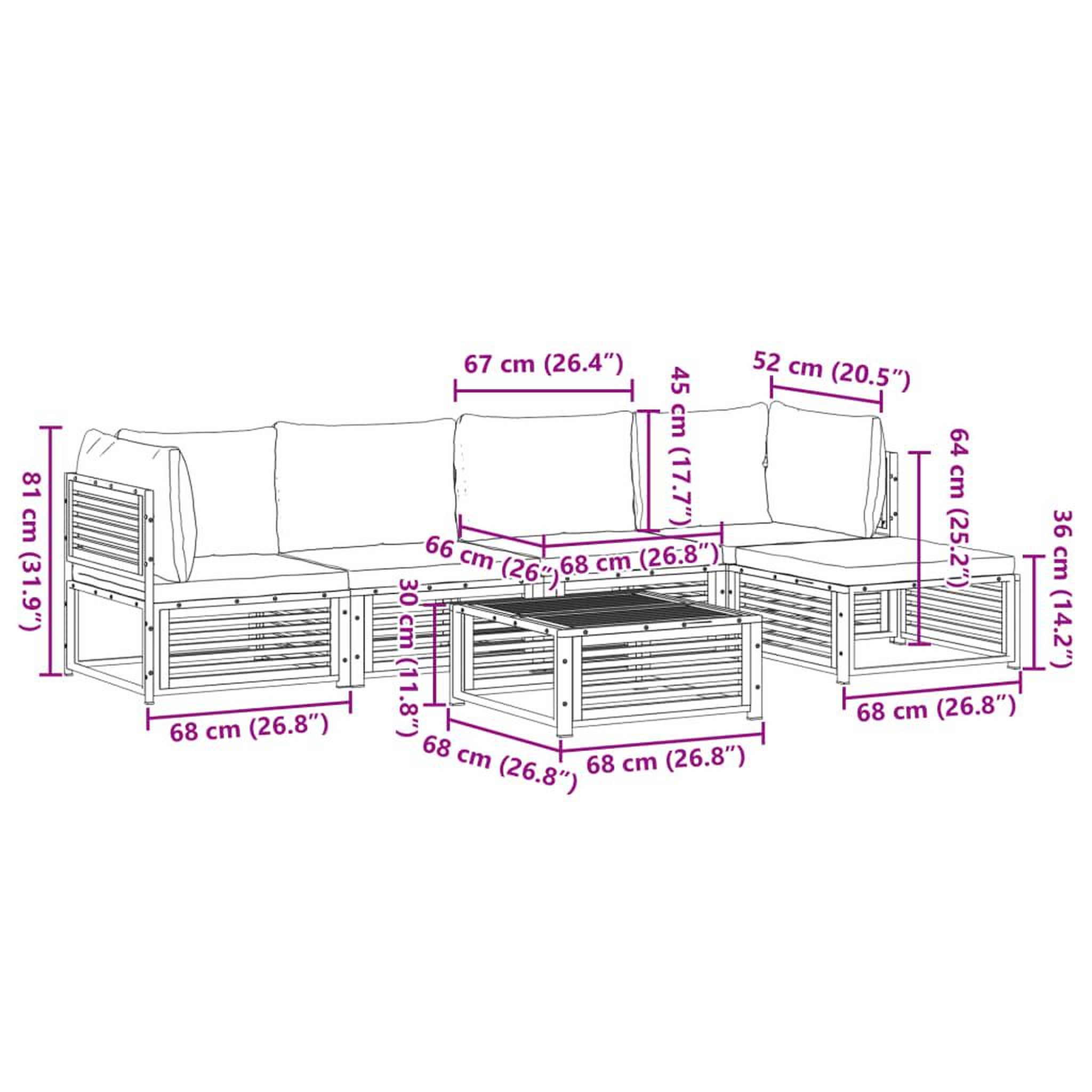 Voir la diapositive 6 : VIDAXL Salon de jardin avec coussins 6 pcs bois d'acacia solide