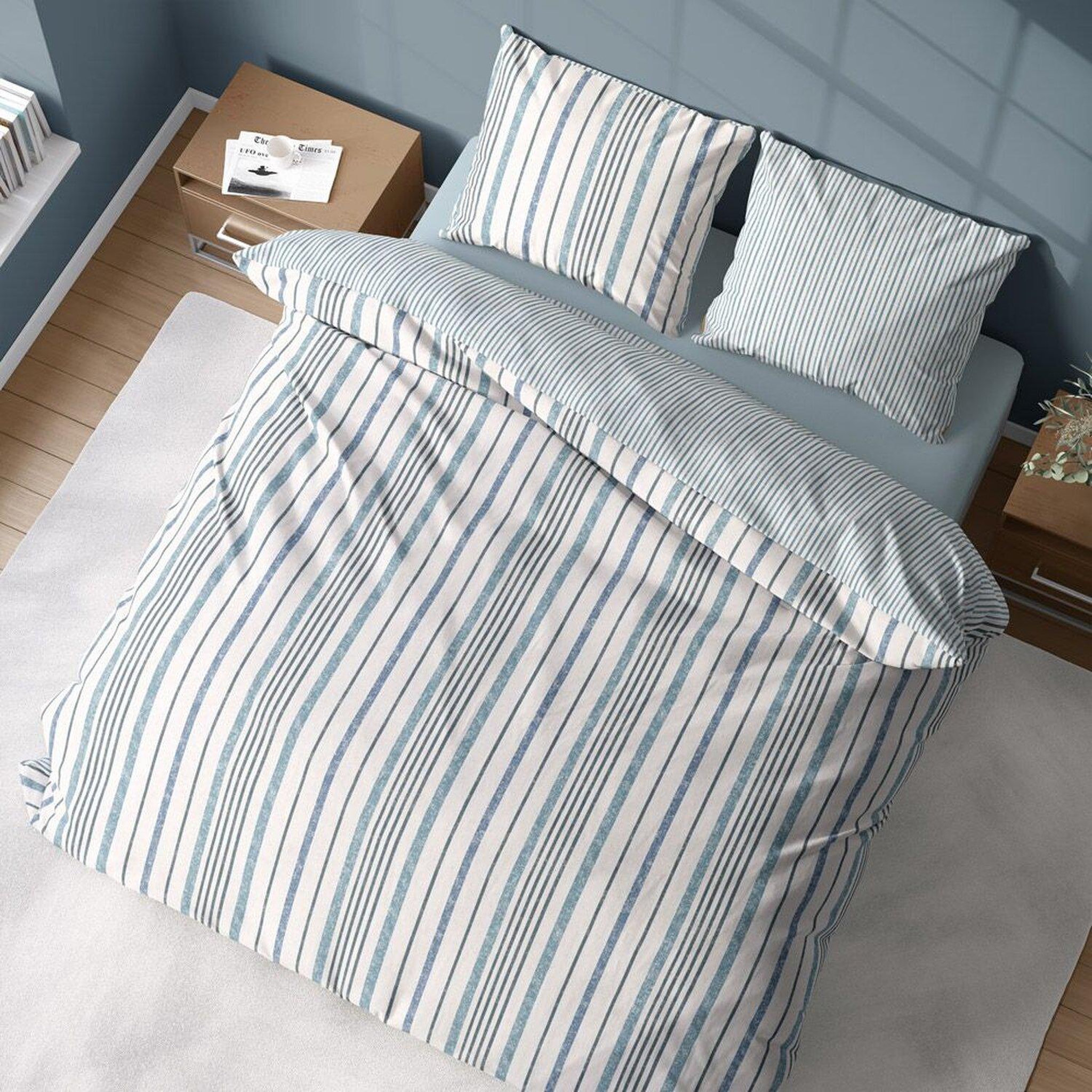 Voir la diapositive 5 : Home collection Parure housse de couette 100% coton lyocell 57fils calanque