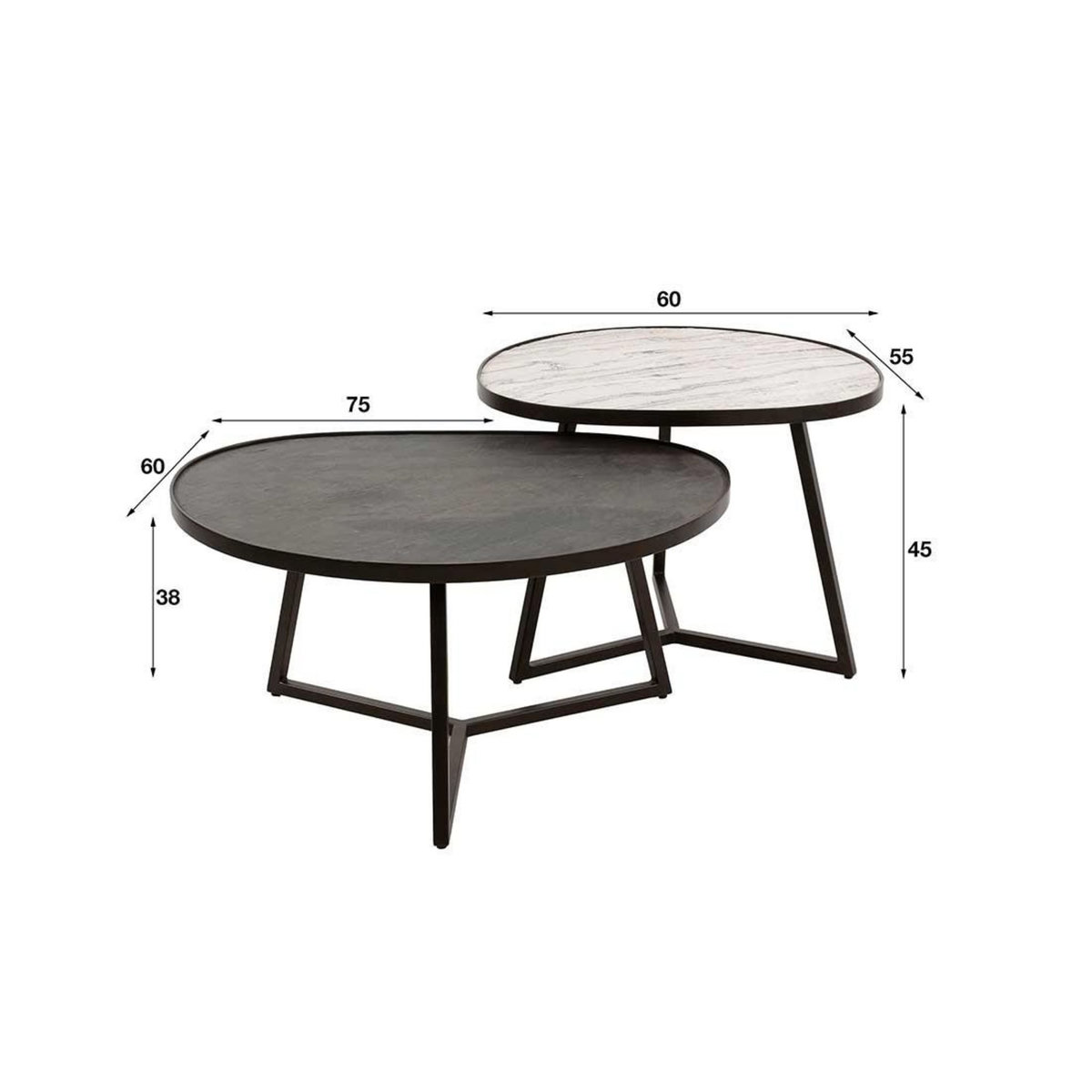 LISA DESIGN Haryana - lot de 2 tables basses - effet marbre