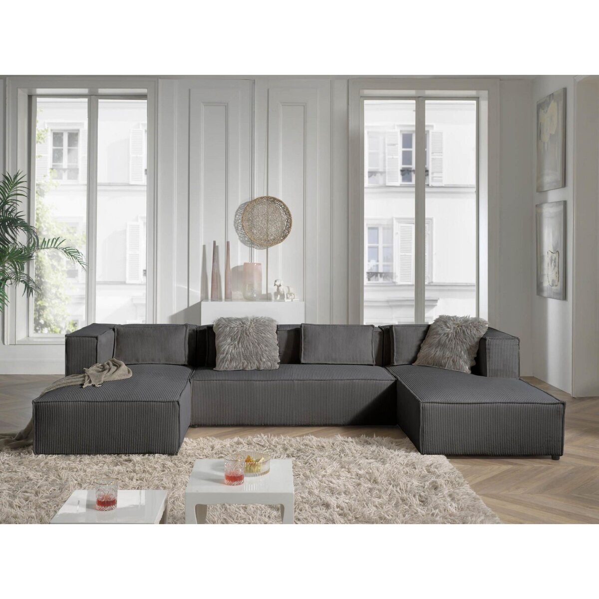 LISA DESIGN Stella - canapé panoramique en u - 7 places - en velours côtelé