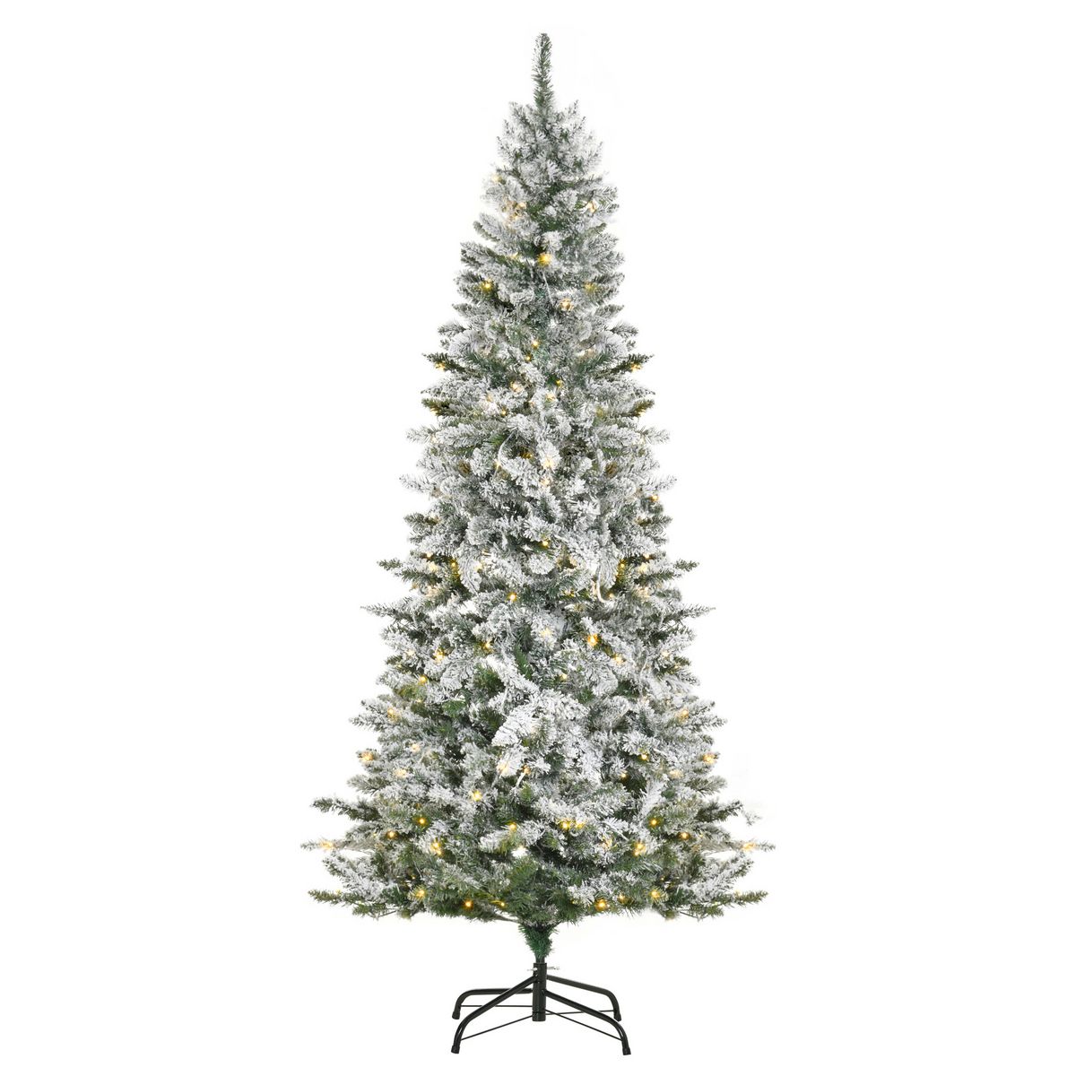 HOMCOM Sapin de Noël artificiel enneigé lumineux LED x 250 multicolore Ø 112 x 210H cm 829 branches vert blanc