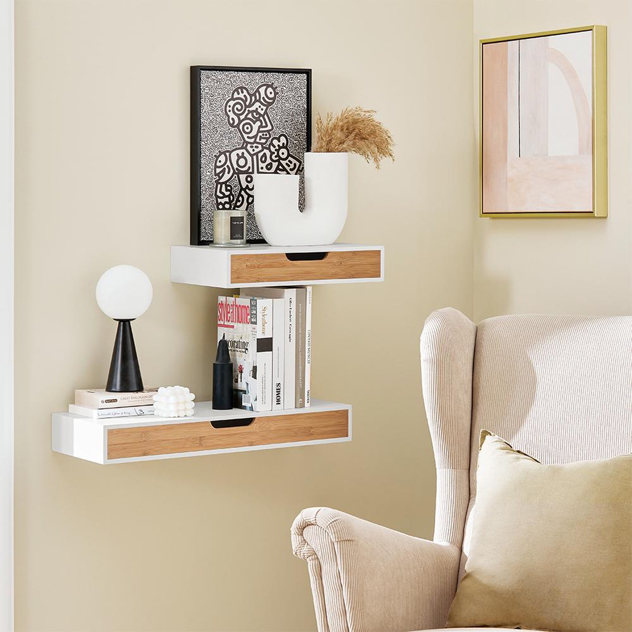 Voir la diapositive 5 : SOBUY Étagère Murale avec Tiroir Blanc 40x25x8cm FRG92-WNX2