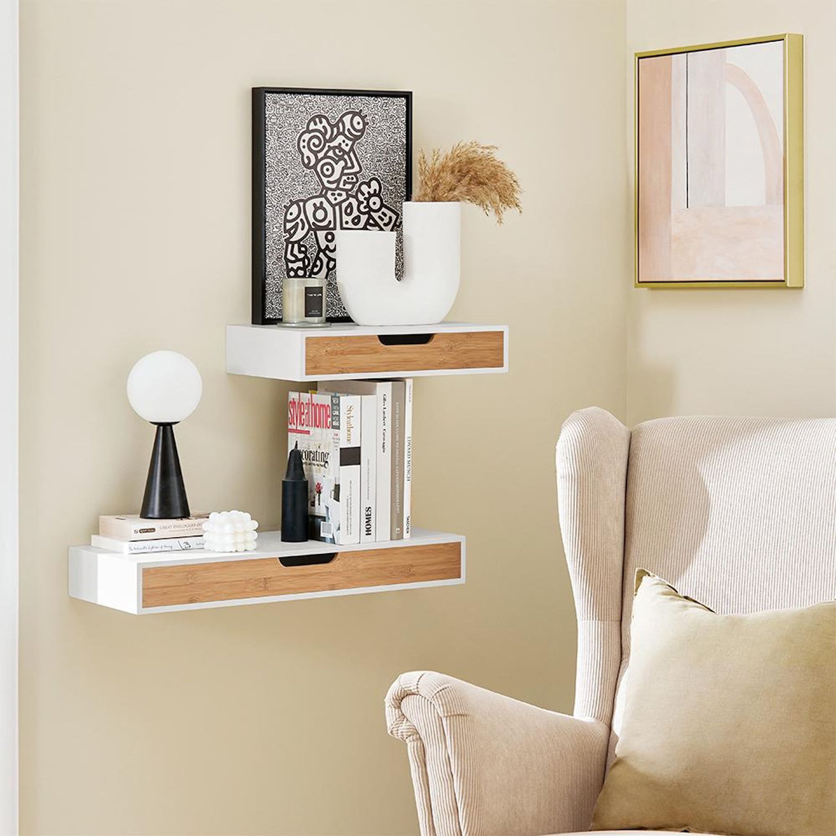 SOBUY Étagère Murale avec Tiroir Blanc 40x25x8cm FRG92-WNX2