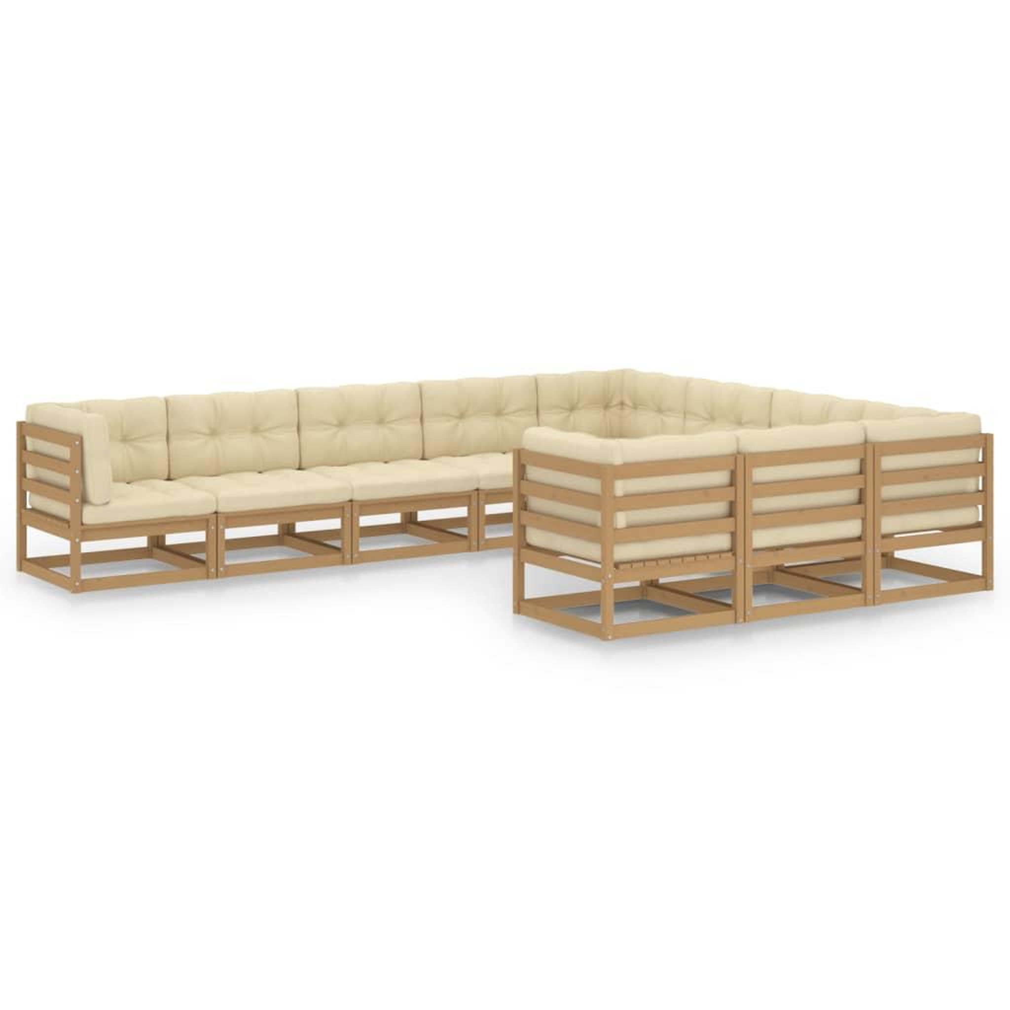 Voir la diapositive 2 : VIDAXL Salon de jardin 10 pcs avec coussins Marron miel Bois de pin