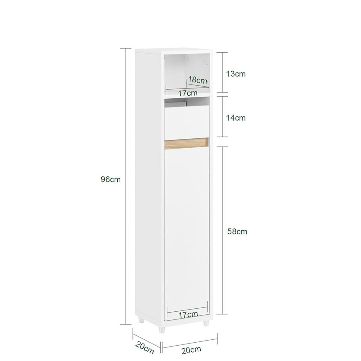 SOBUY SoBuy - Meuble de salle de bain bas avec un tiroir - Blanc - 20x20x96cm - Minimaliste - BZR151-W