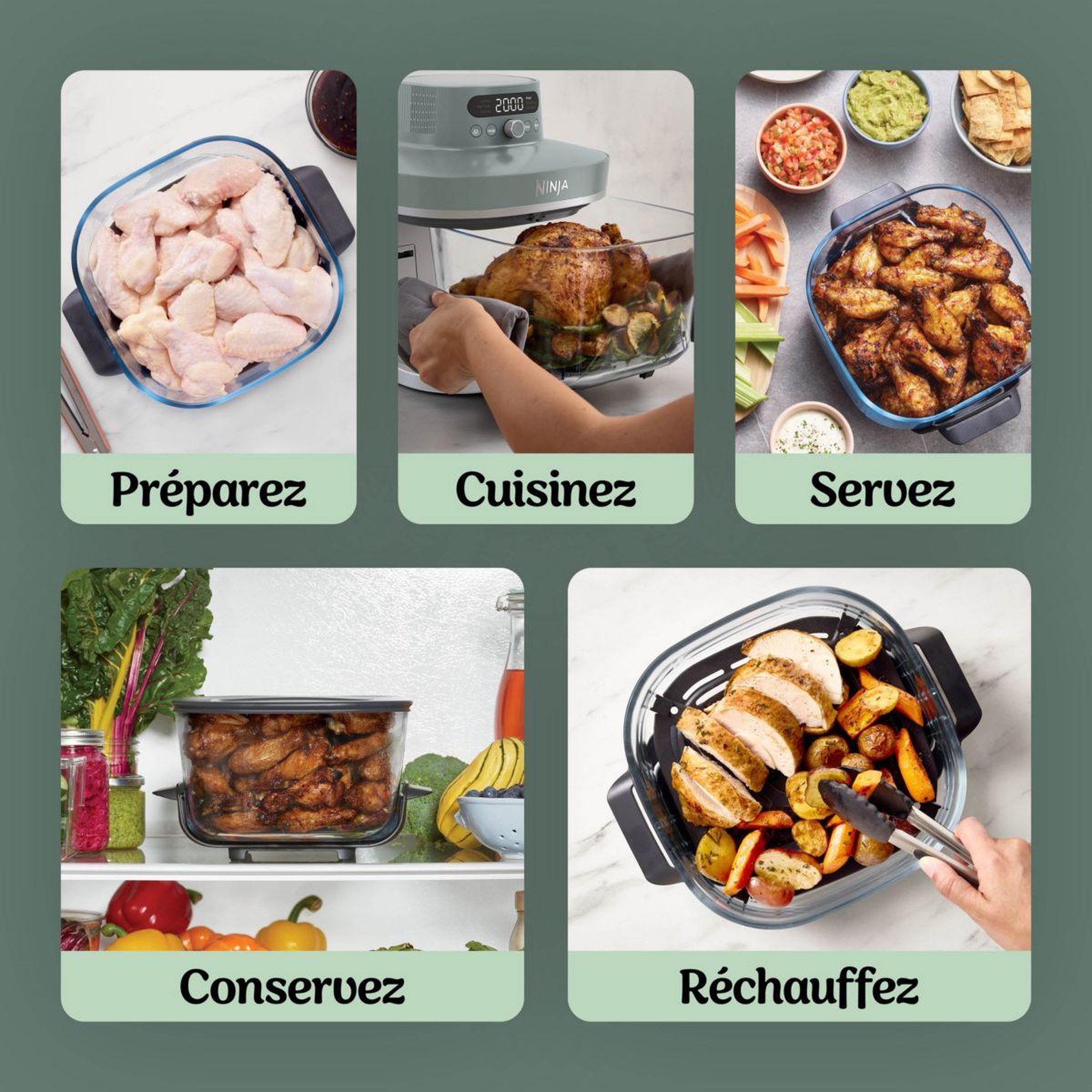 Voir la diapositive 5 : NINJA Friteuse sans huile CRISPi PRO 7-en1, 2 récipients en verre de 5.7 et 2.3L, AS101EUGY, Vert Ash Grey