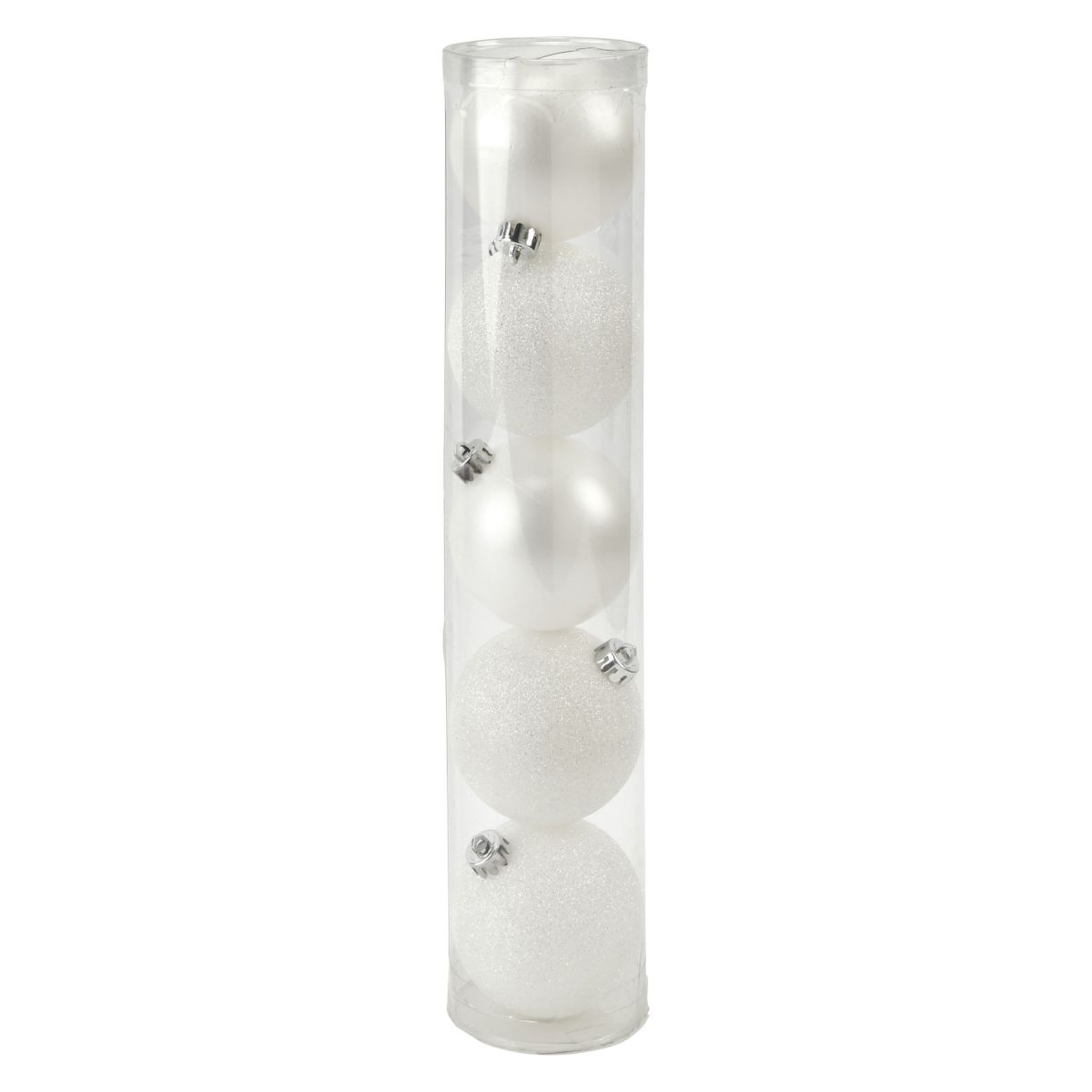 Voir la diapositive 1 : ACTUEL Lot 5 boules de noël en plastique Ø 8 cm paillettes blanc