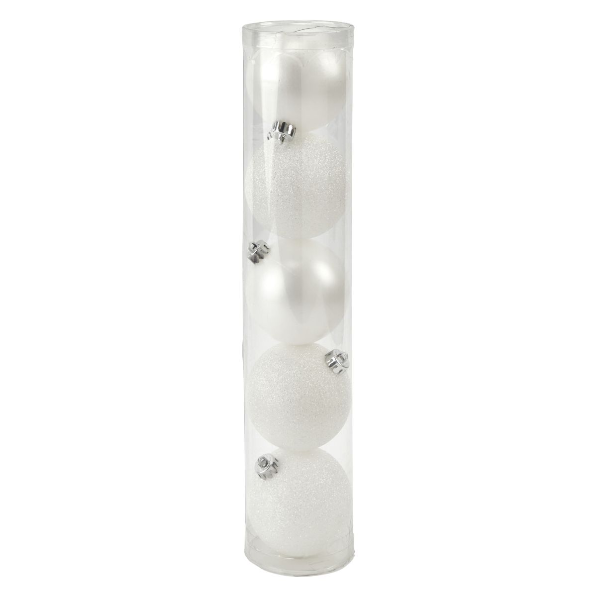 ACTUEL Lot 5 boules de noël en plastique Ø 8 cm paillettes blanc