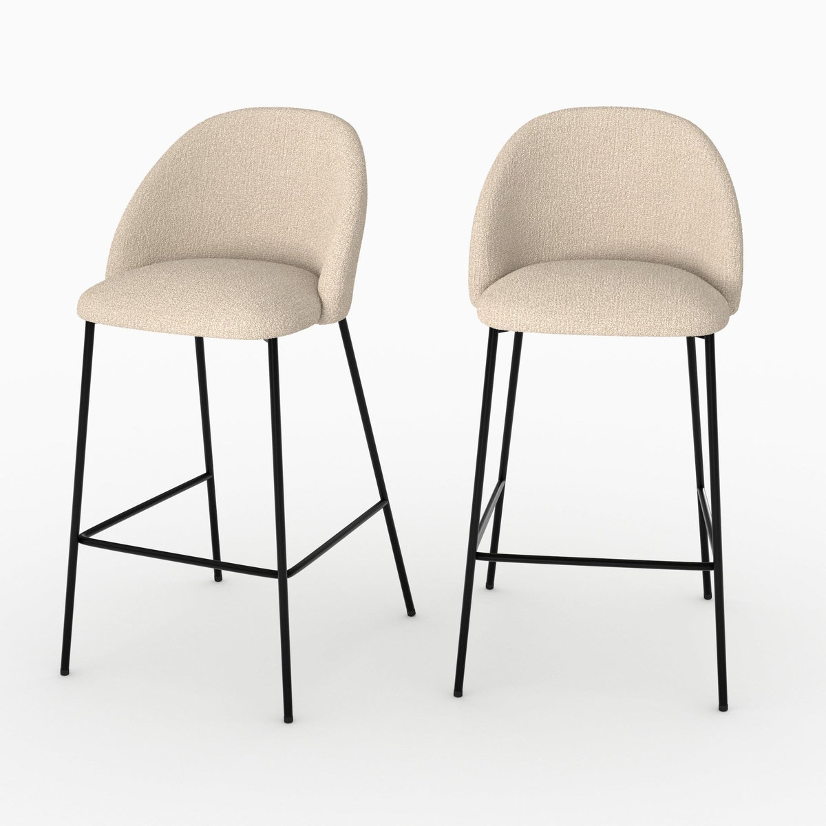 Rendez vous déco Lot de 2 chaises pour îlot central en tissu bouclé beige 66 cm-Karl